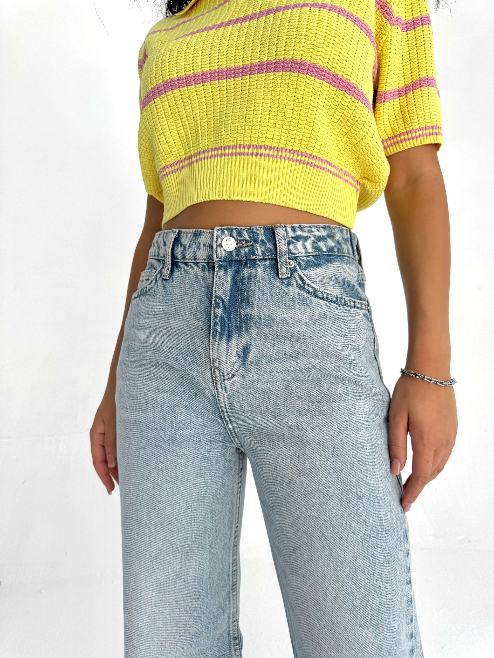 Baggy High Waist Flex Waist – Light Acid Blue Jeans Baggy CIZARO - Cizaro Jeans