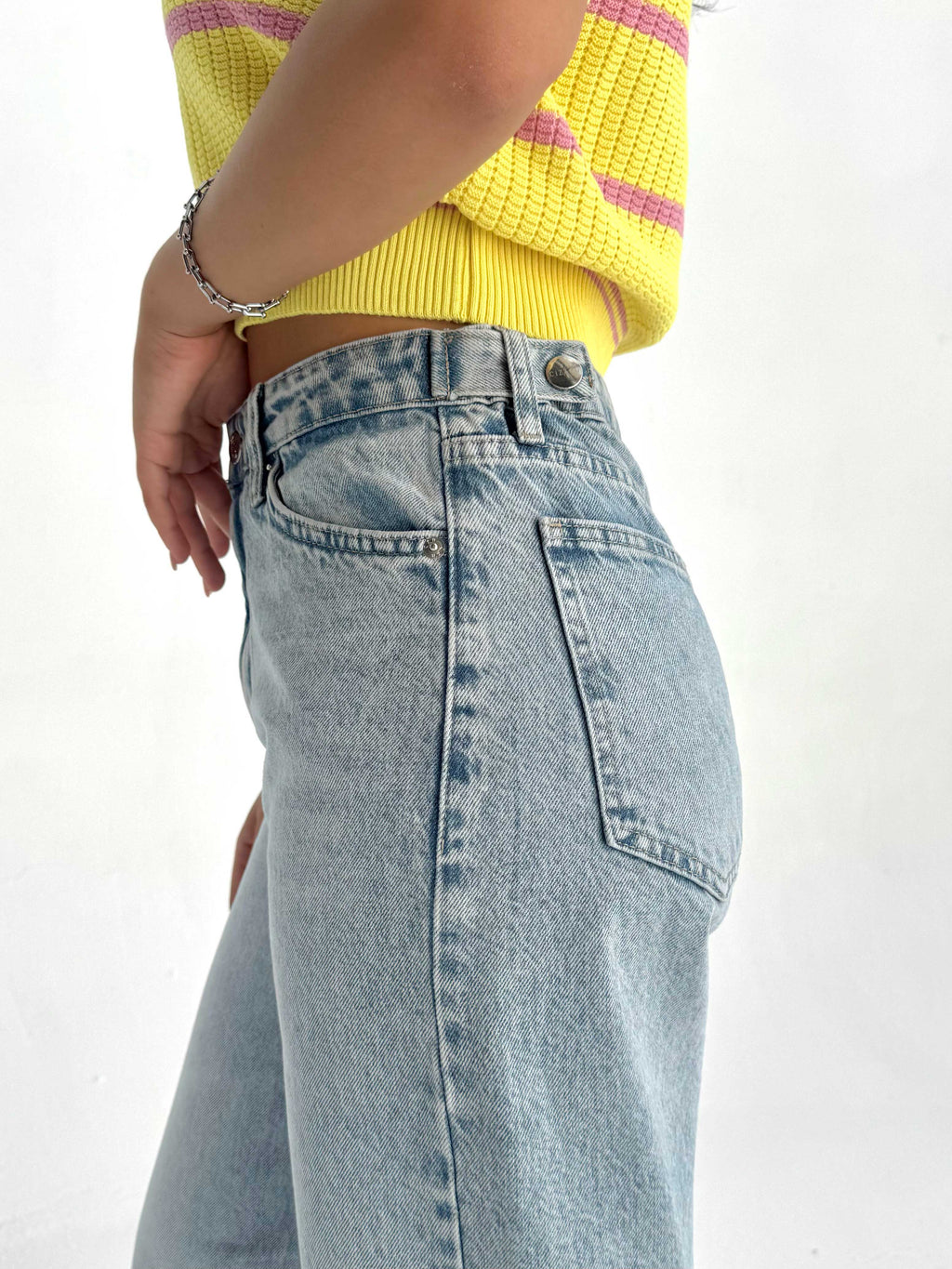 Baggy High Waist Flex Waist – Light Acid Blue Jeans