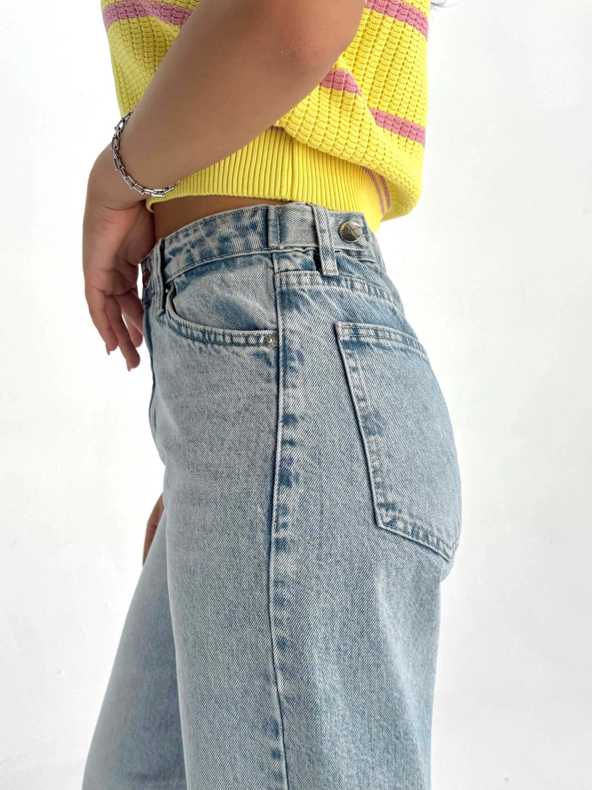 Baggy High Waist Flex Waist – Light Acid Blue Jeans Baggy CIZARO - Cizaro Jeans