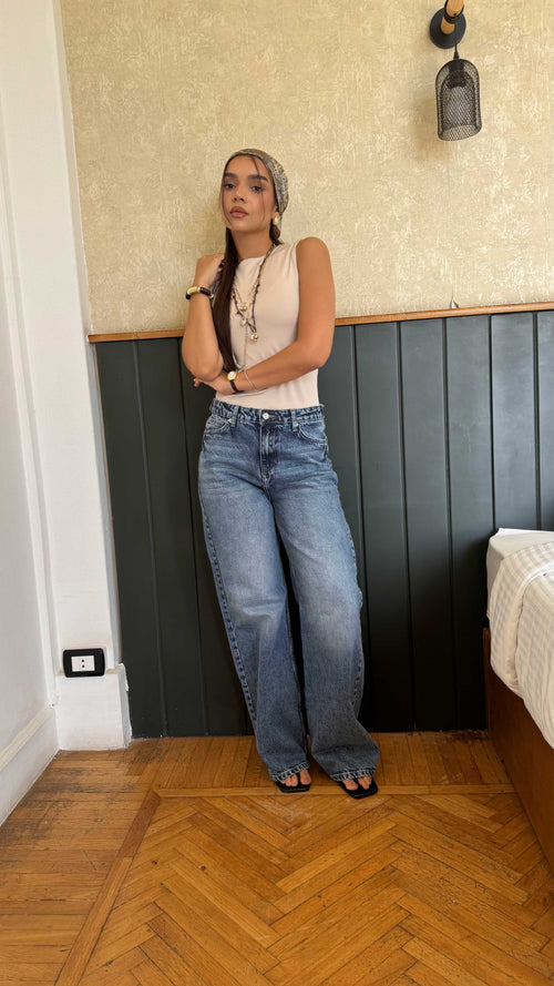 Baggy High-Waist Flex Waist Cloud-Washed Vintage Blue Jeans