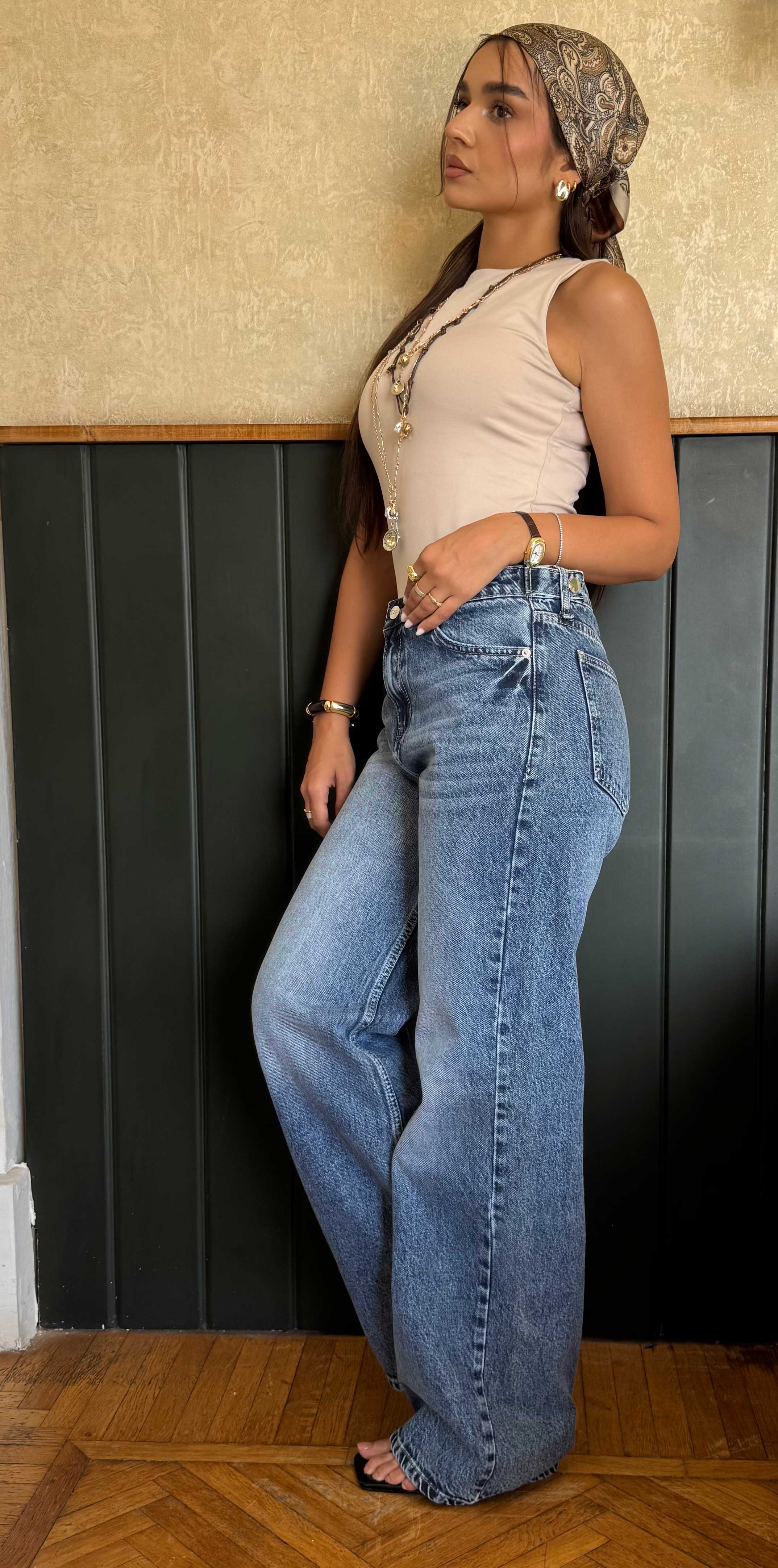 Baggy High-Waist Flex Waist Cloud-Washed Vintage Blue Jeans