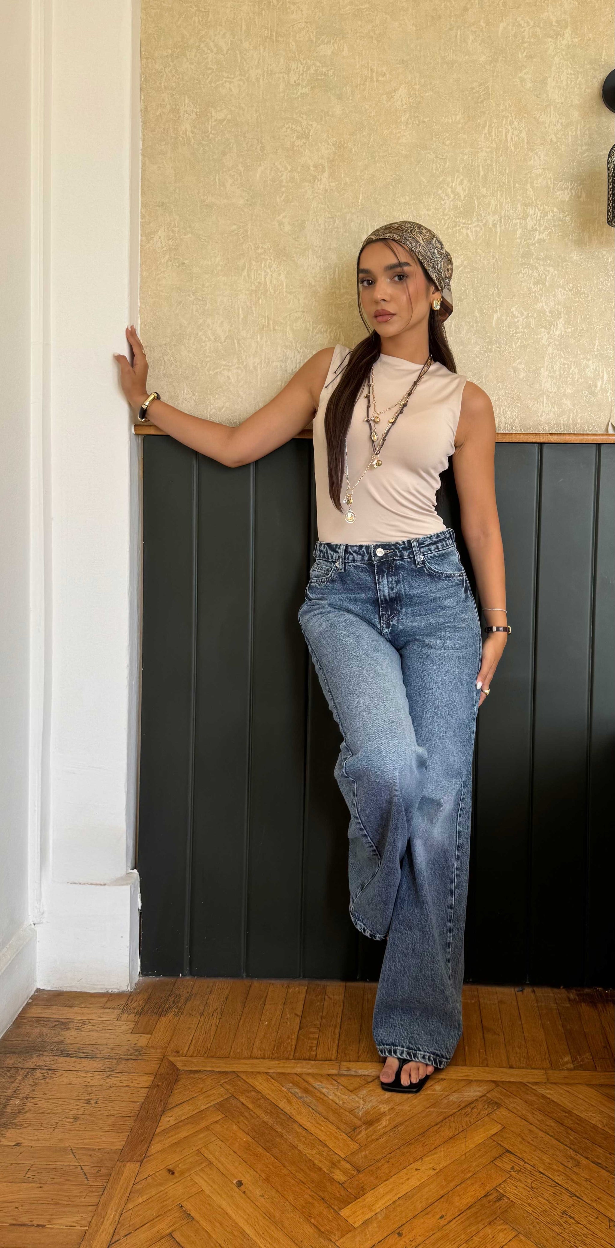 Baggy High-Waist Flex Waist Cloud-Washed Vintage Blue Jeans