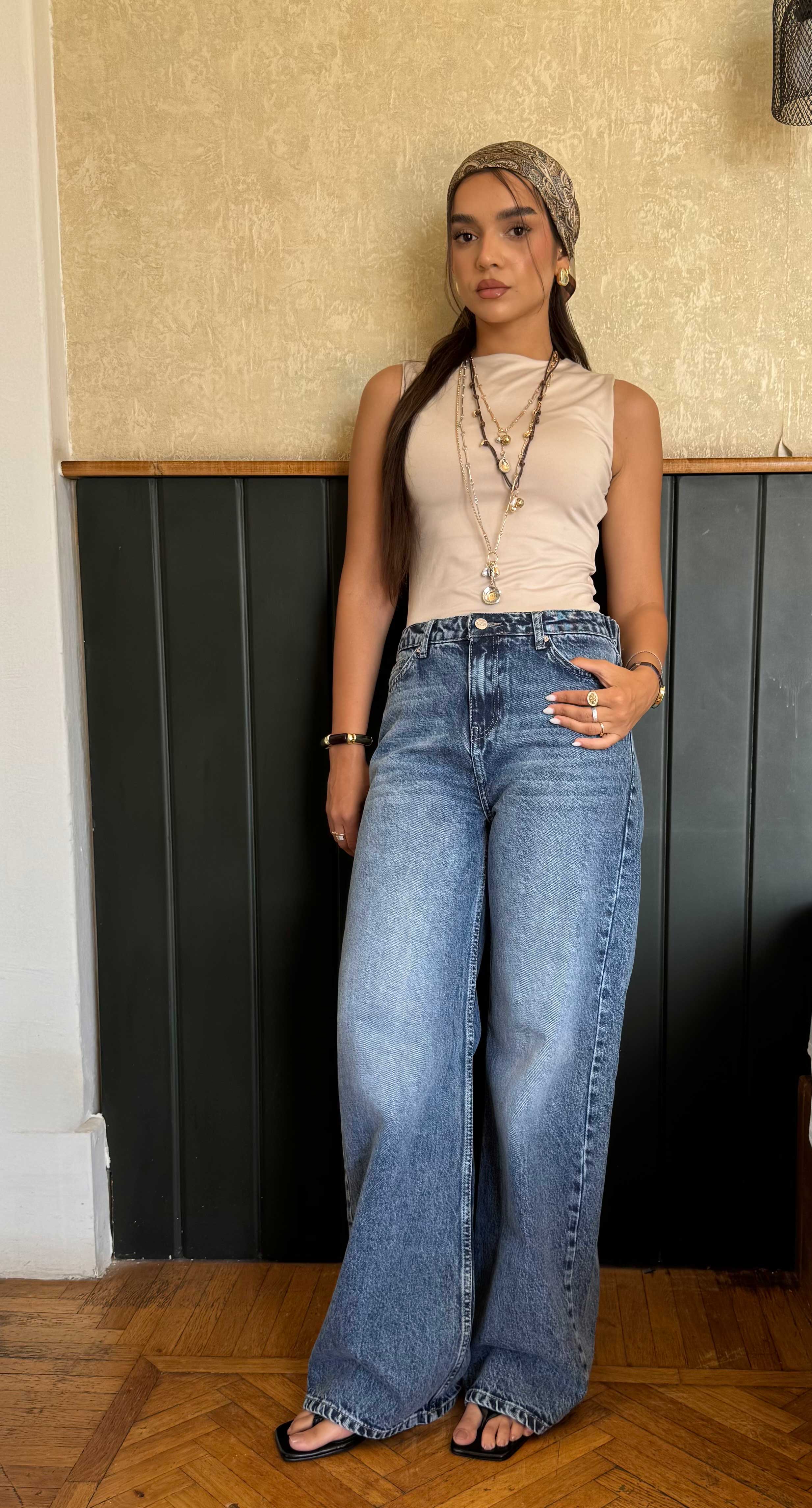 Baggy High-Waist Flex Waist Cloud-Washed Vintage Blue Jeans