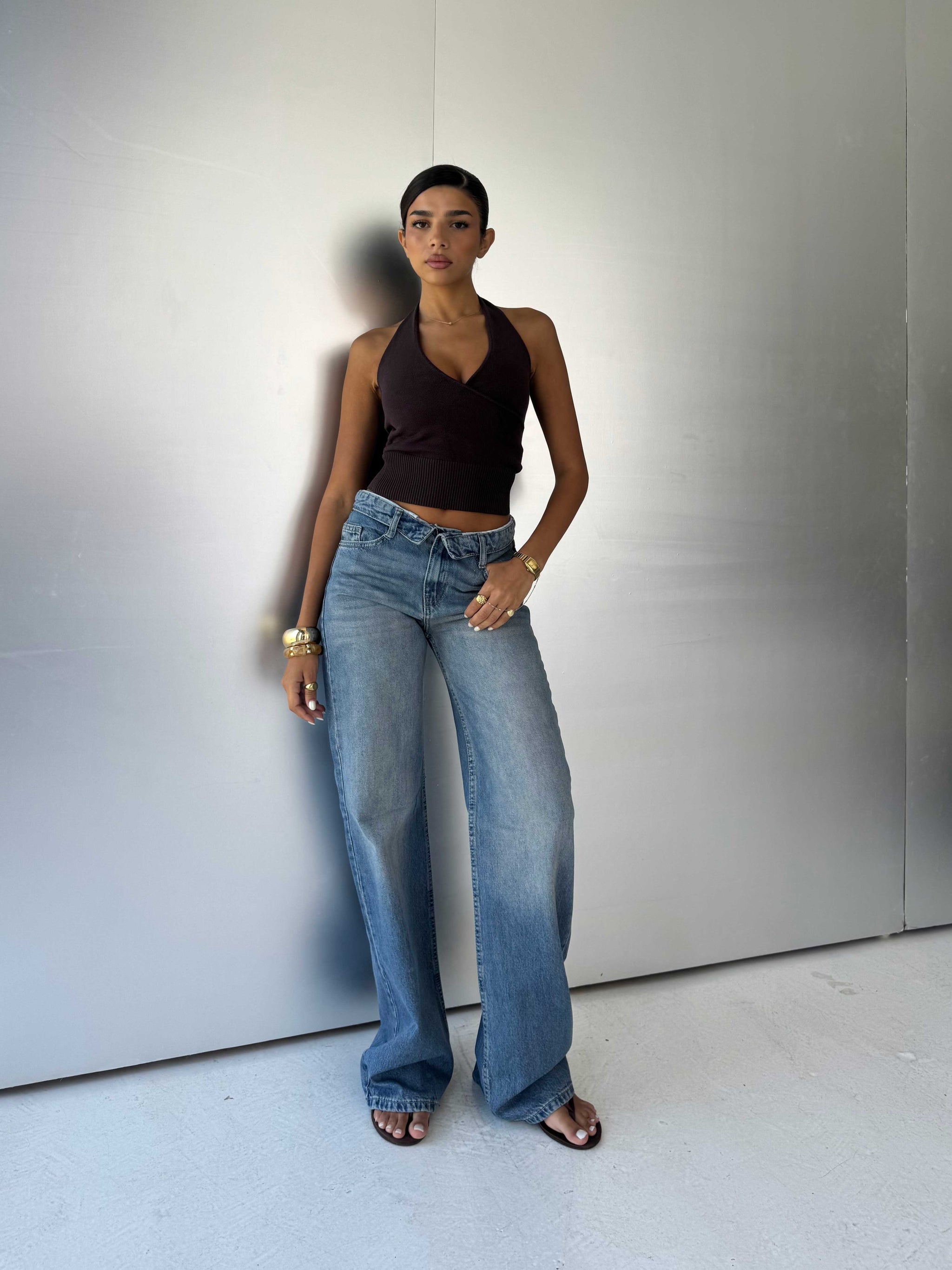 Folded Waistband Baggy – Low-Waist Light Vintage Blue Jeans