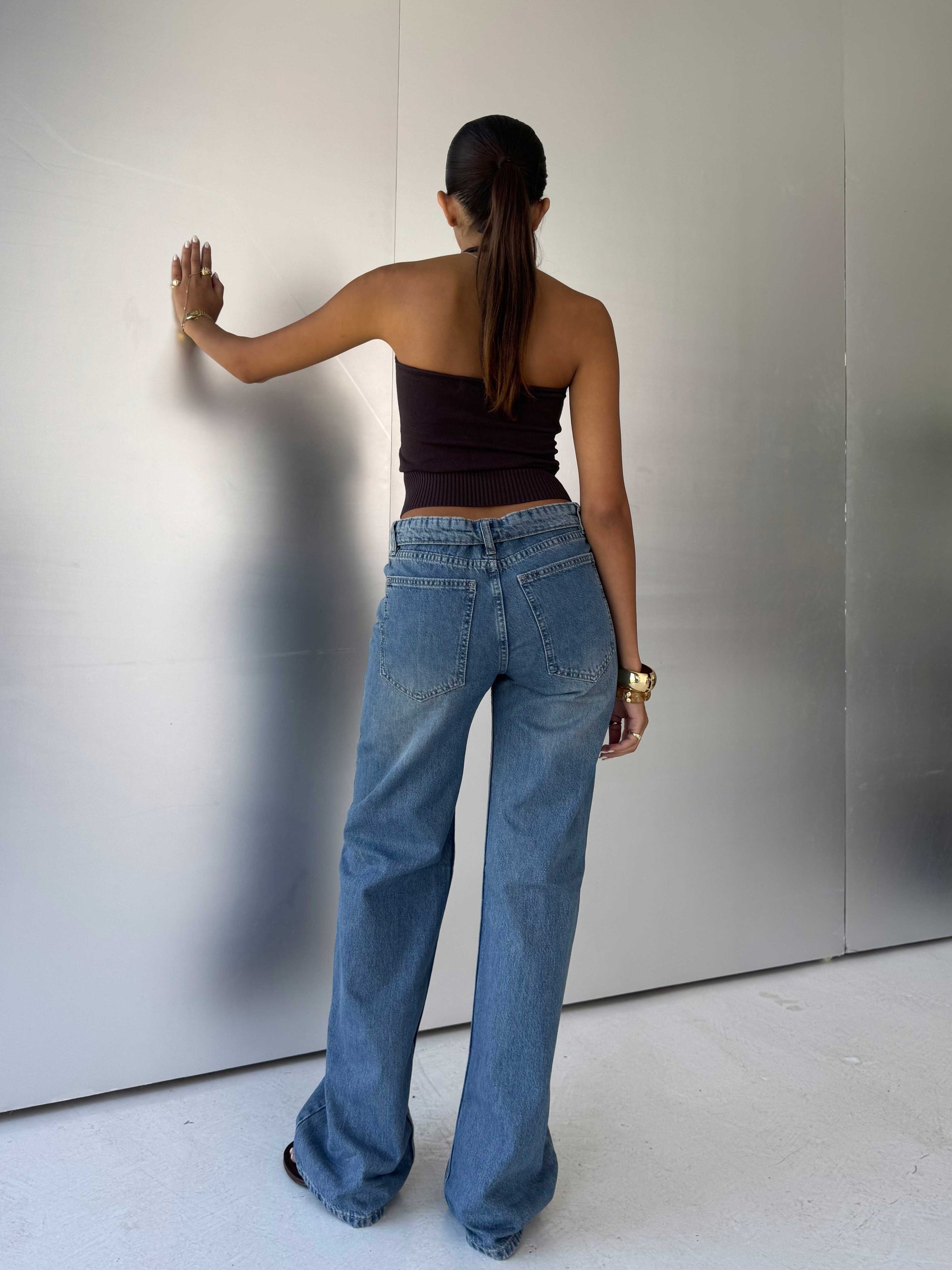 Folded Waistband Baggy – Low-Waist Light Vintage Blue Jeans