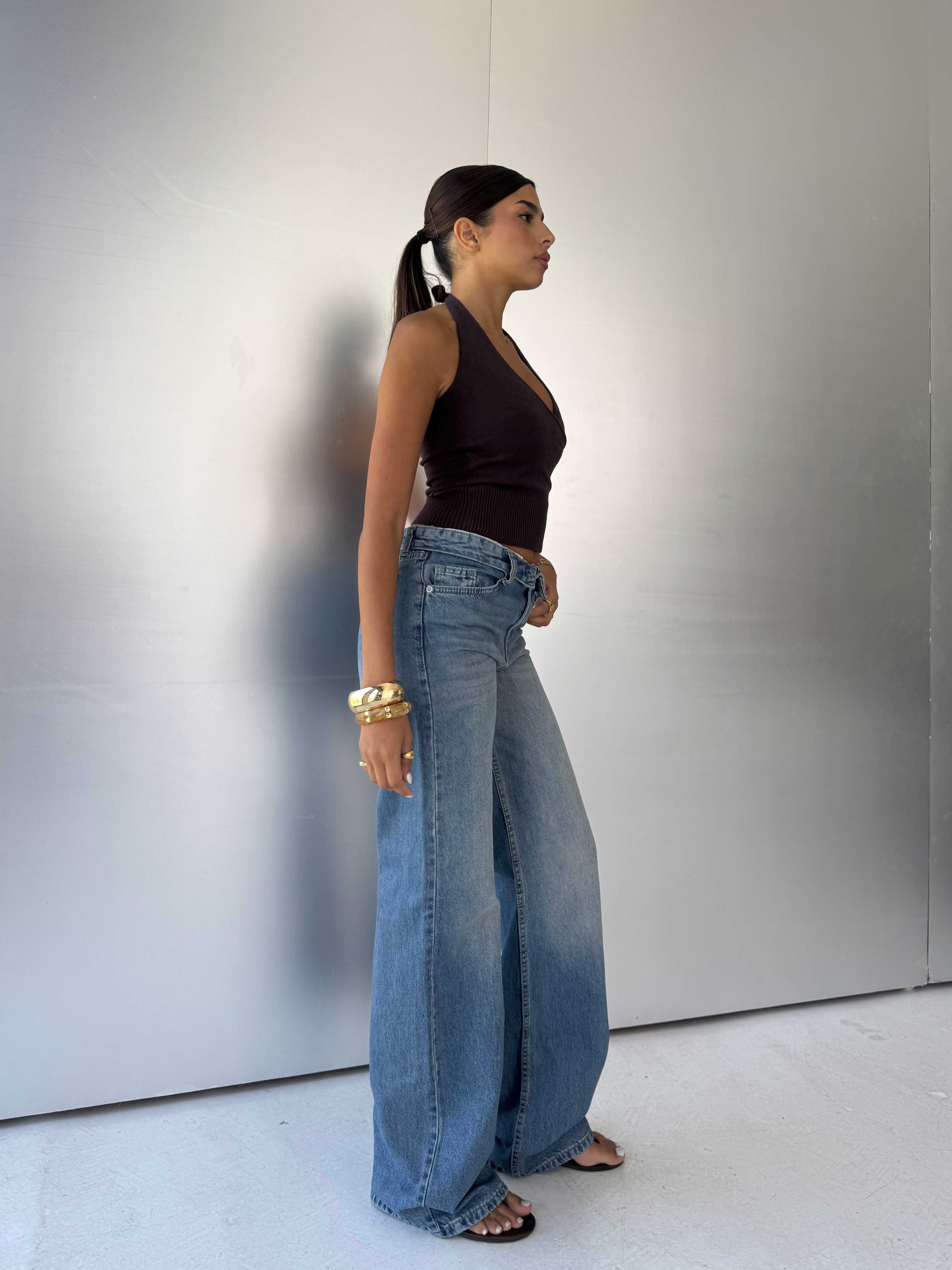 Folded Waistband Baggy – Low-Waist Light Vintage Blue Jeans Baggy CIZARO - Cizaro Jeans