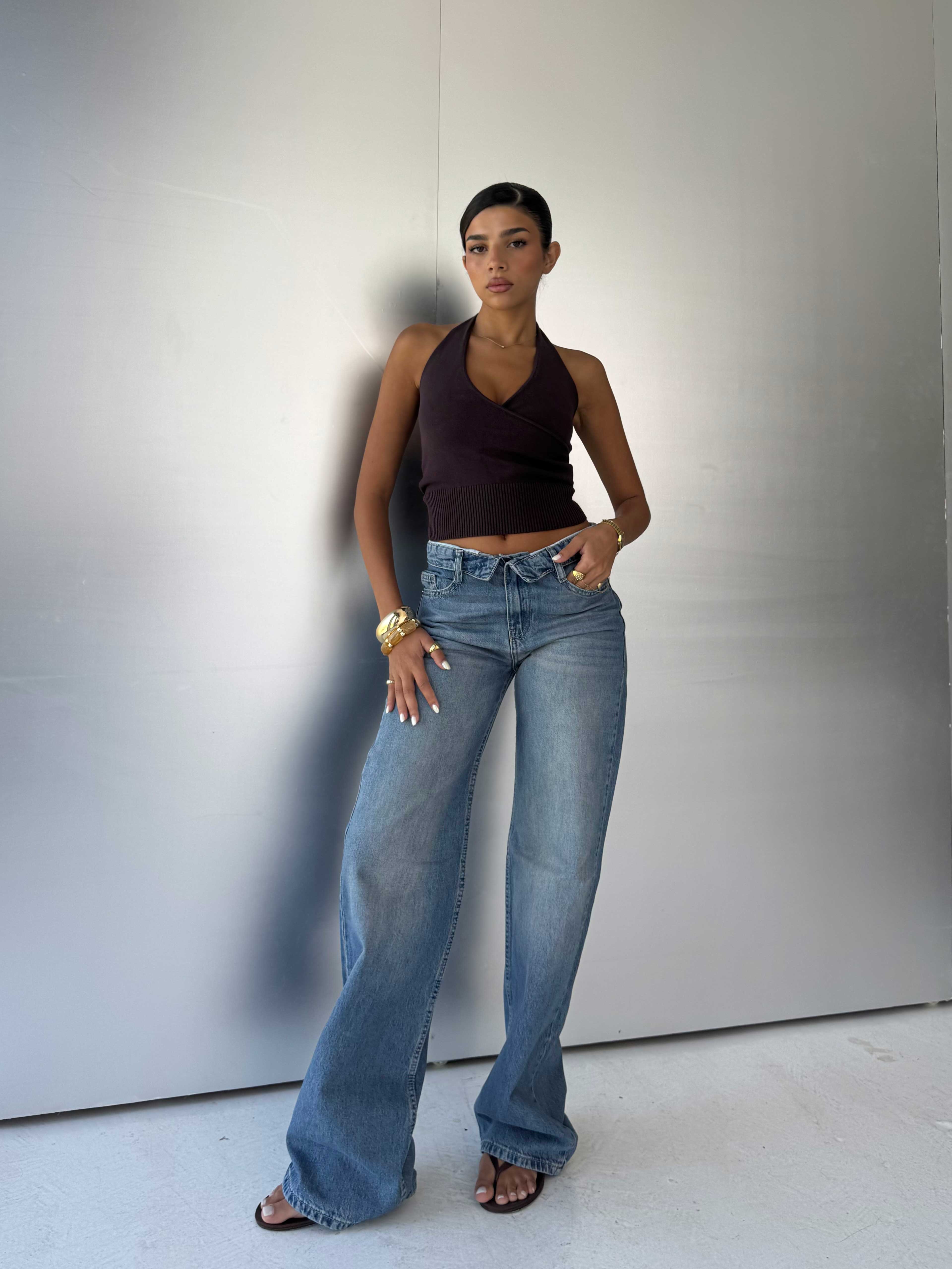 Folded Waistband Baggy – Low-Waist Light Vintage Blue Jeans Baggy CIZARO - Cizaro Jeans