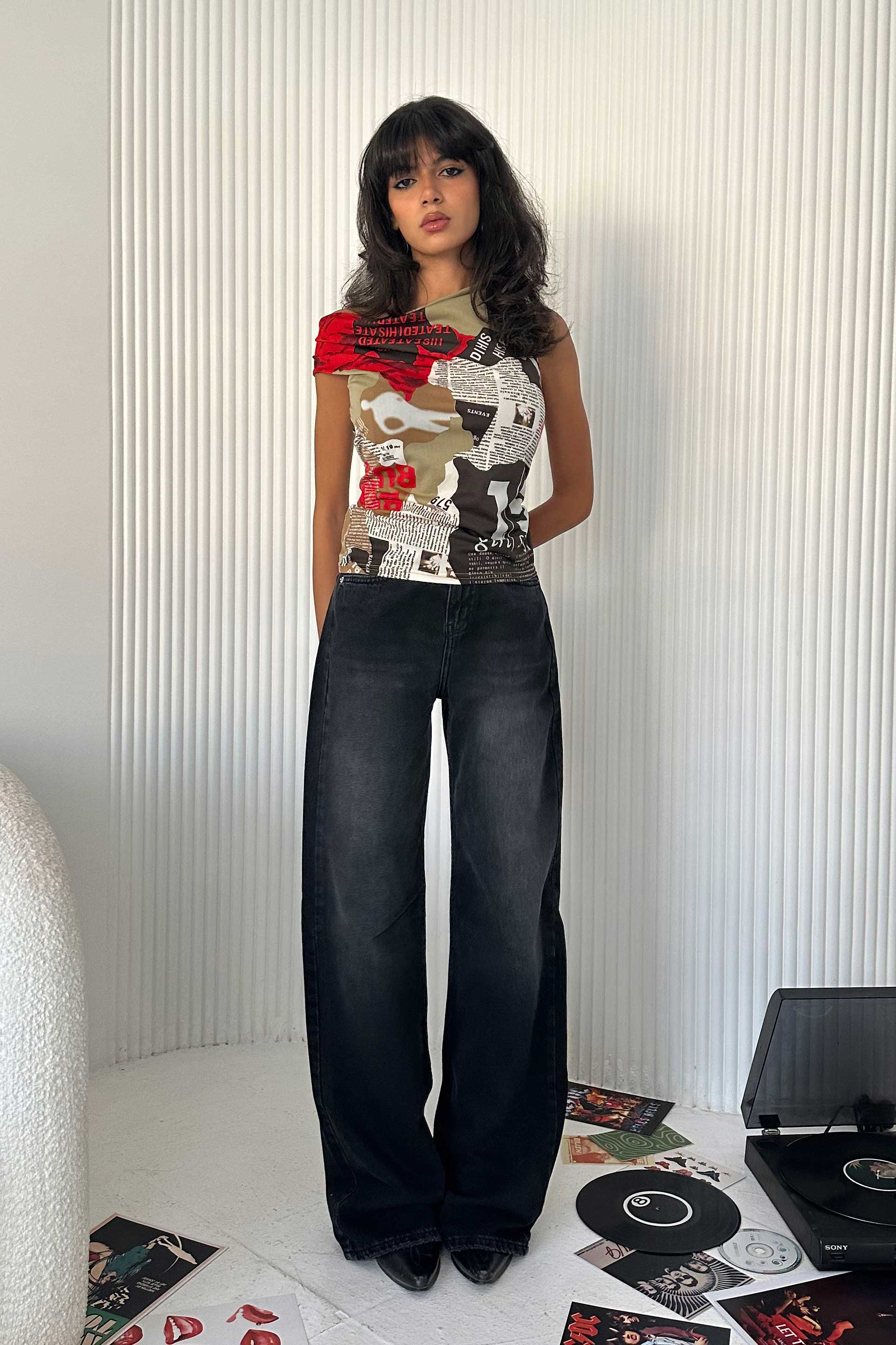 Baggy - Low-Waist Faded Washed Black Jeans