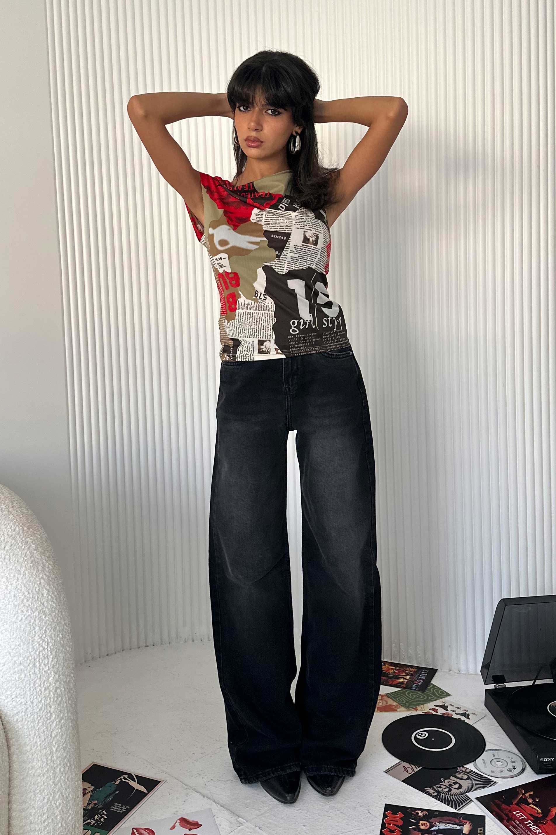 Baggy - Low-Waist Faded Washed Black Jeans