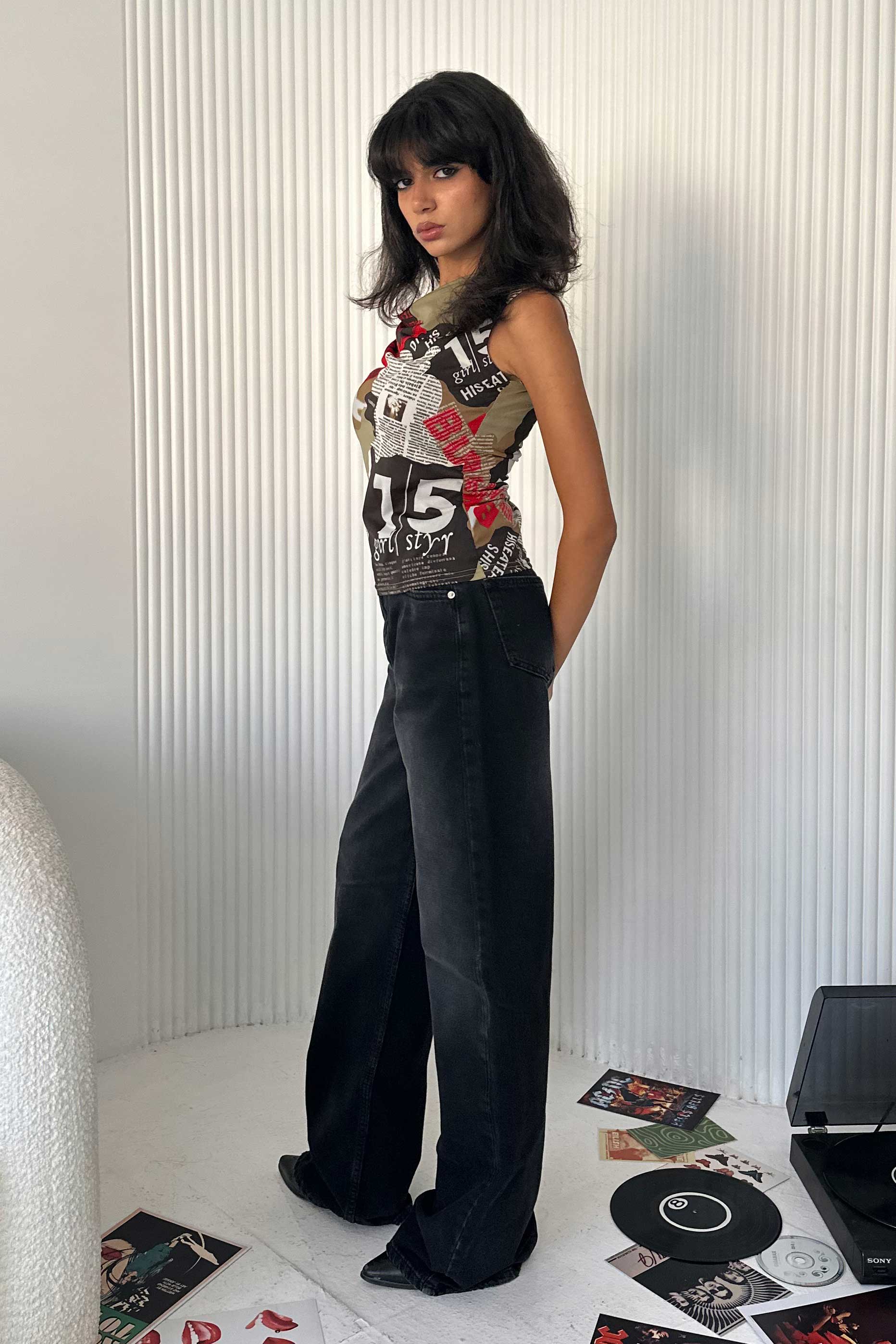 Baggy - Low-Waist Faded Washed Black Jeans