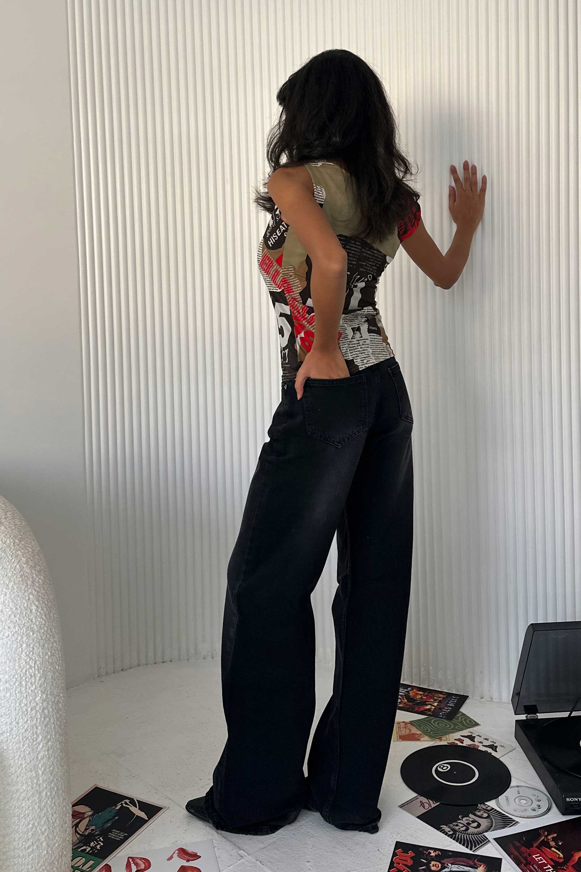 Baggy - Low-Waist Faded Washed Black Jeans