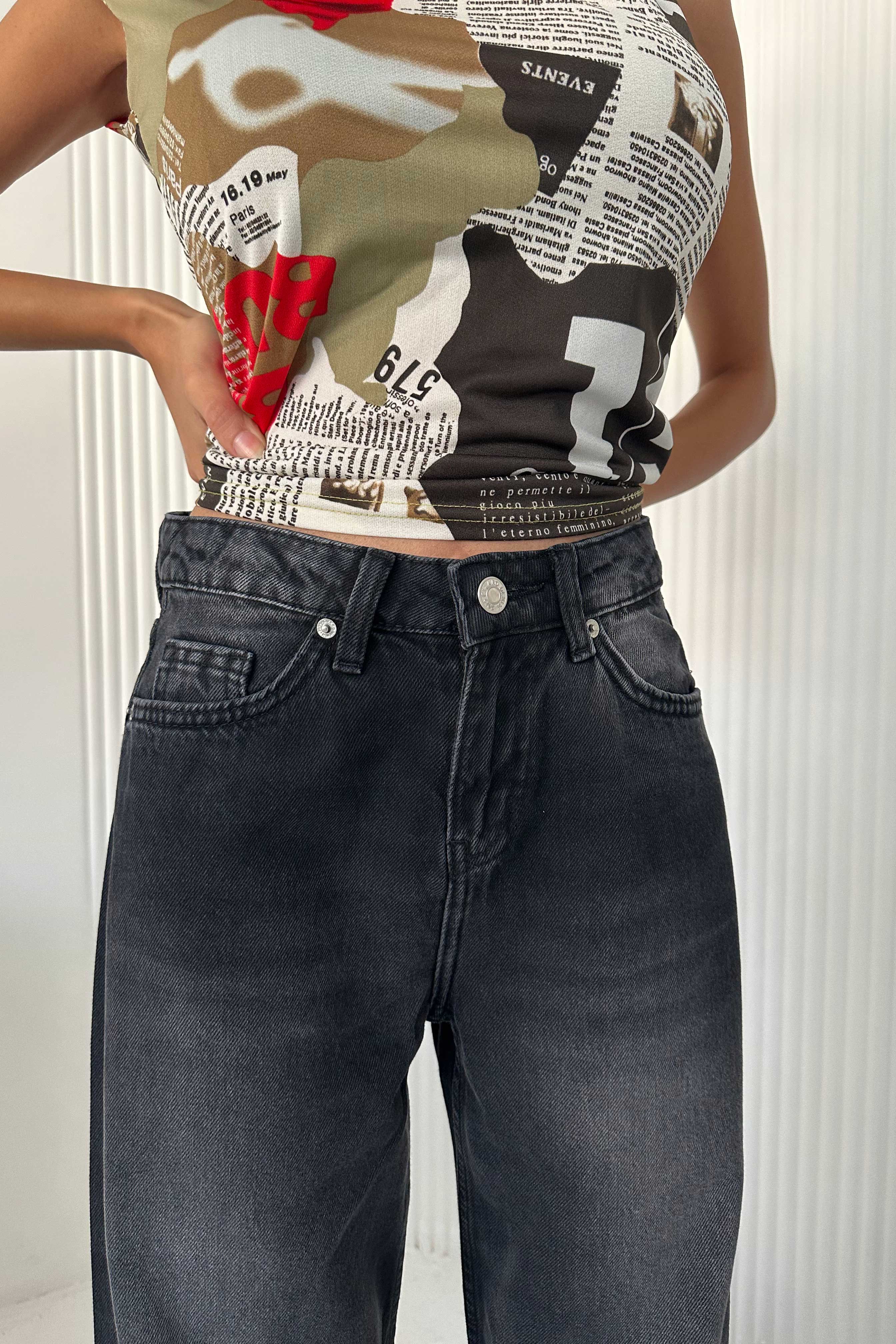 Baggy - Low-Waist Faded Washed Black Jeans
