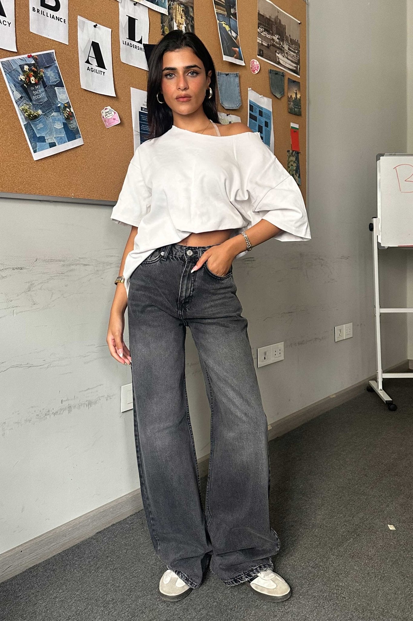 Baggy - Mid Rise Flex Waist Charcoal Jeans baggy CIZARO - Cizaro Jeans