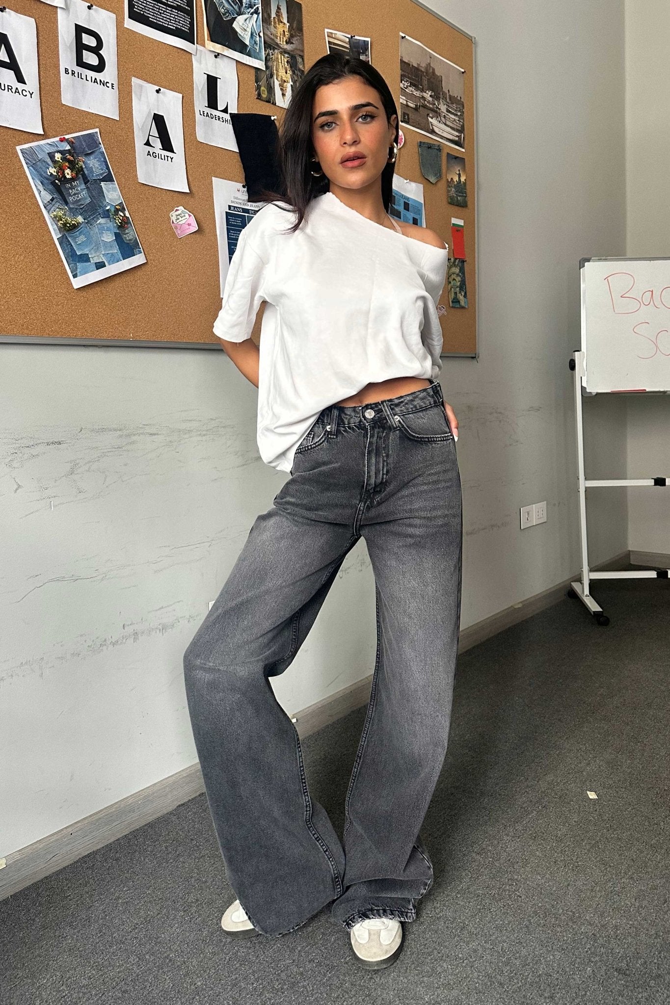 Baggy - Mid Rise Flex Waist Charcoal Jeans baggy CIZARO - Cizaro Jeans