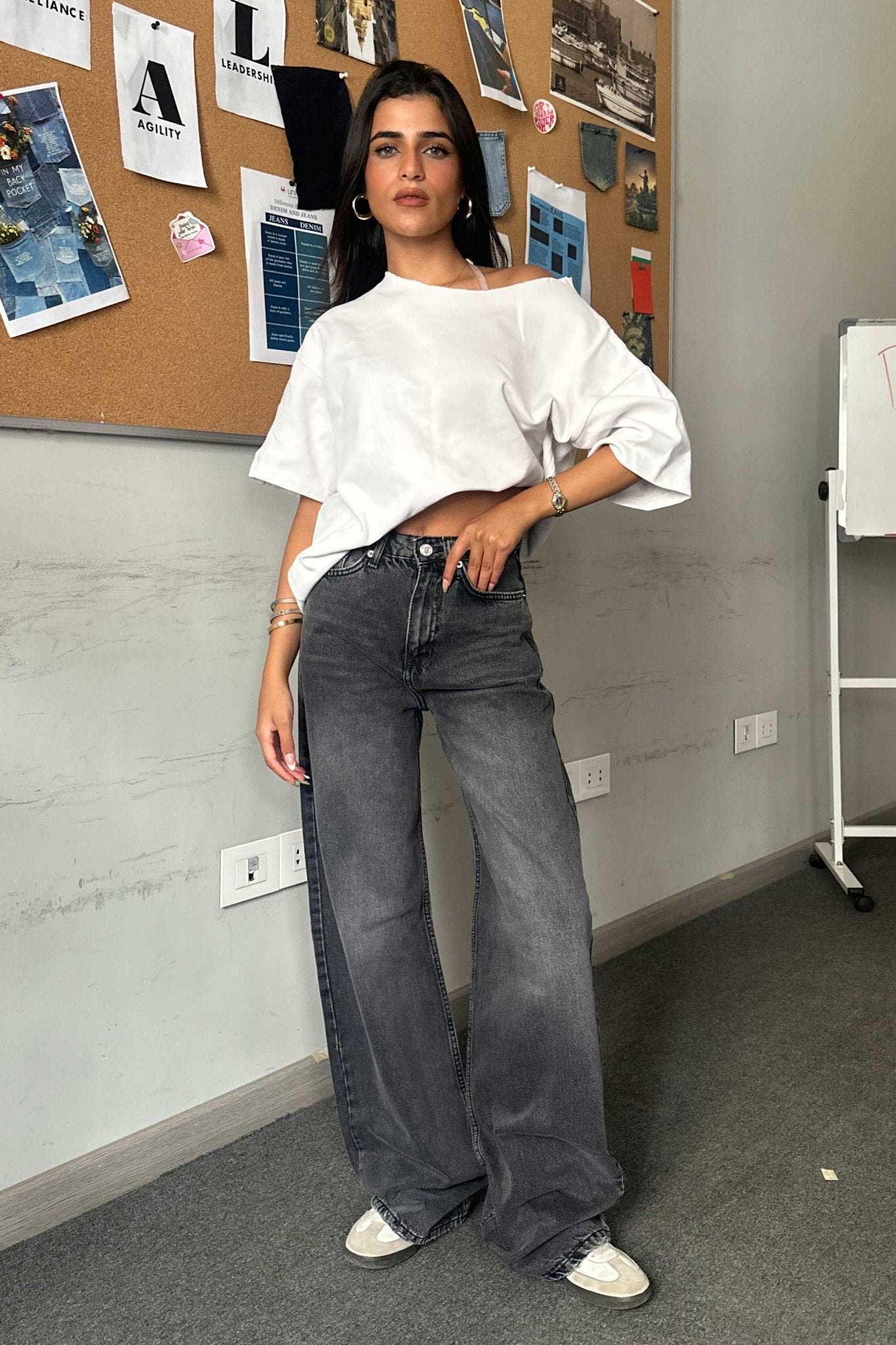 Baggy - Mid Rise Flex Waist Charcoal Jeans baggy CIZARO - Cizaro Jeans