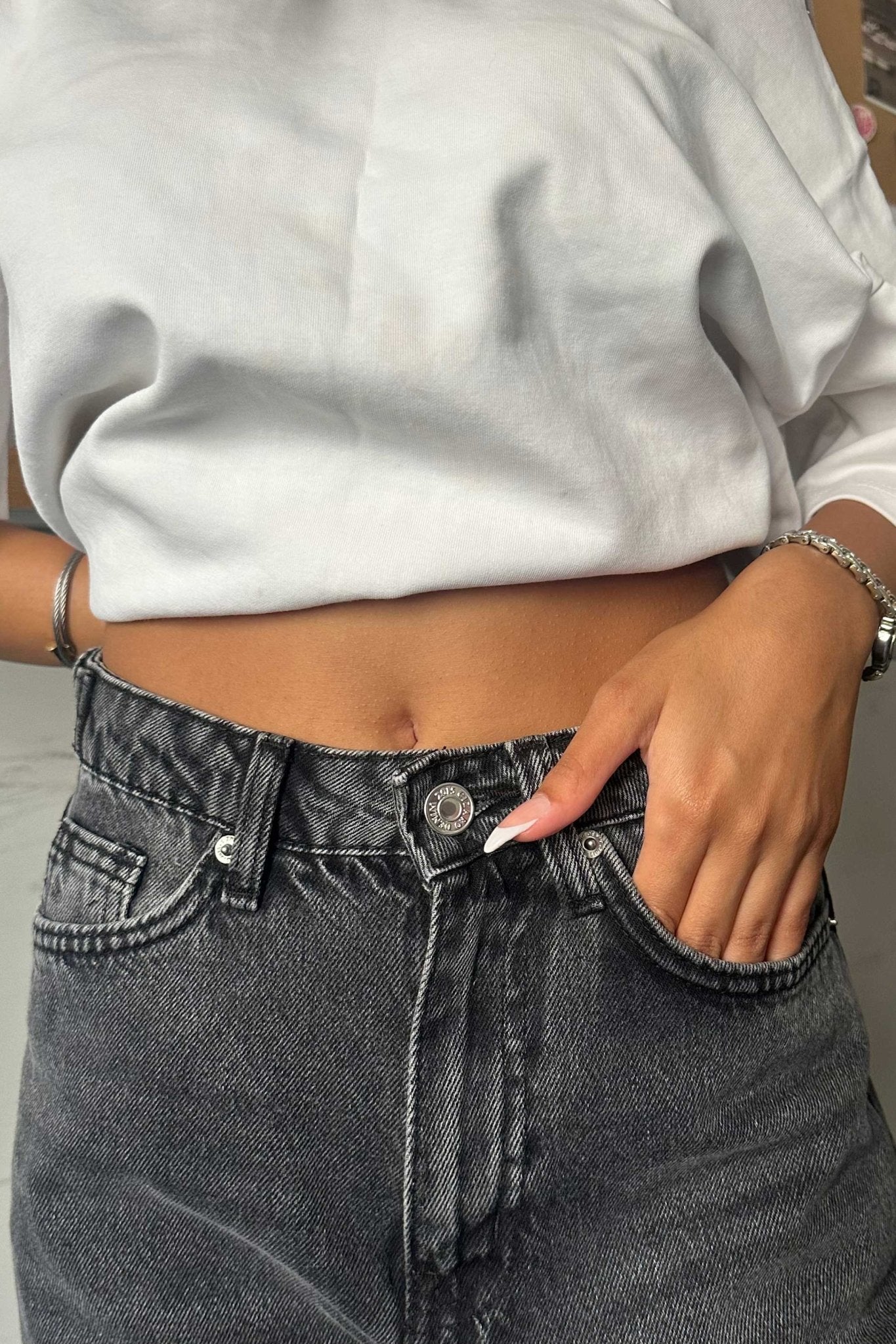 Baggy - Mid Rise Flex Waist Charcoal Jeans baggy CIZARO - Cizaro Jeans