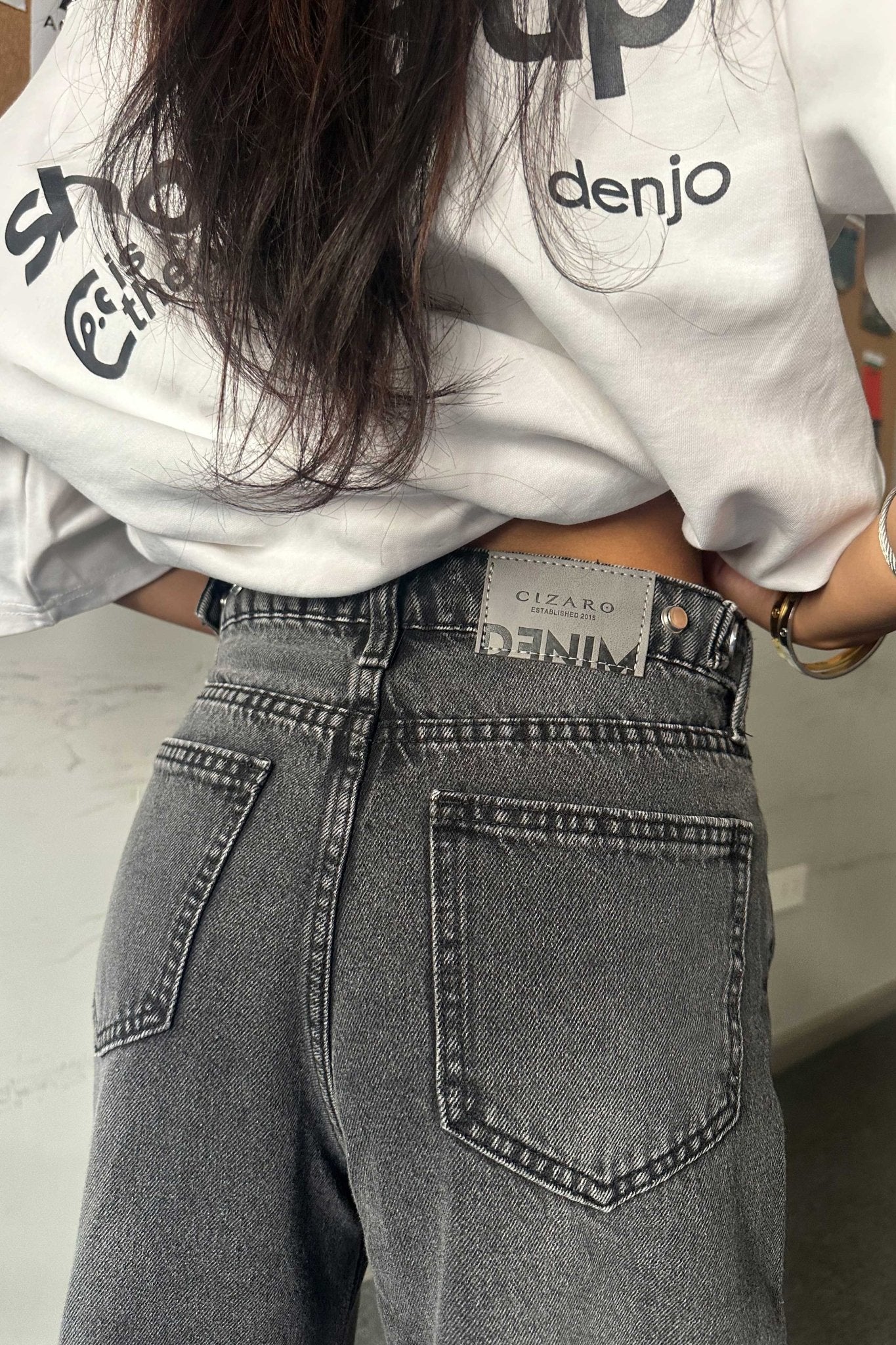 Baggy - Mid Rise Flex Waist Charcoal Jeans baggy CIZARO - Cizaro Jeans