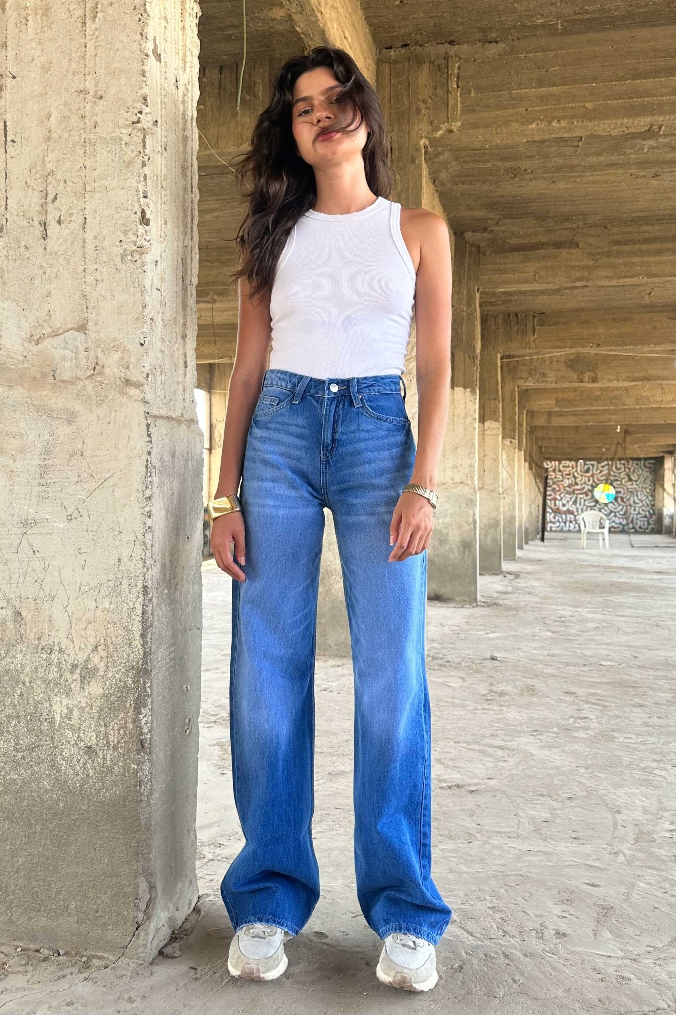 Baggy - High-Waist Medium Blue Jeans baggy CIZARO - Cizaro Jeans