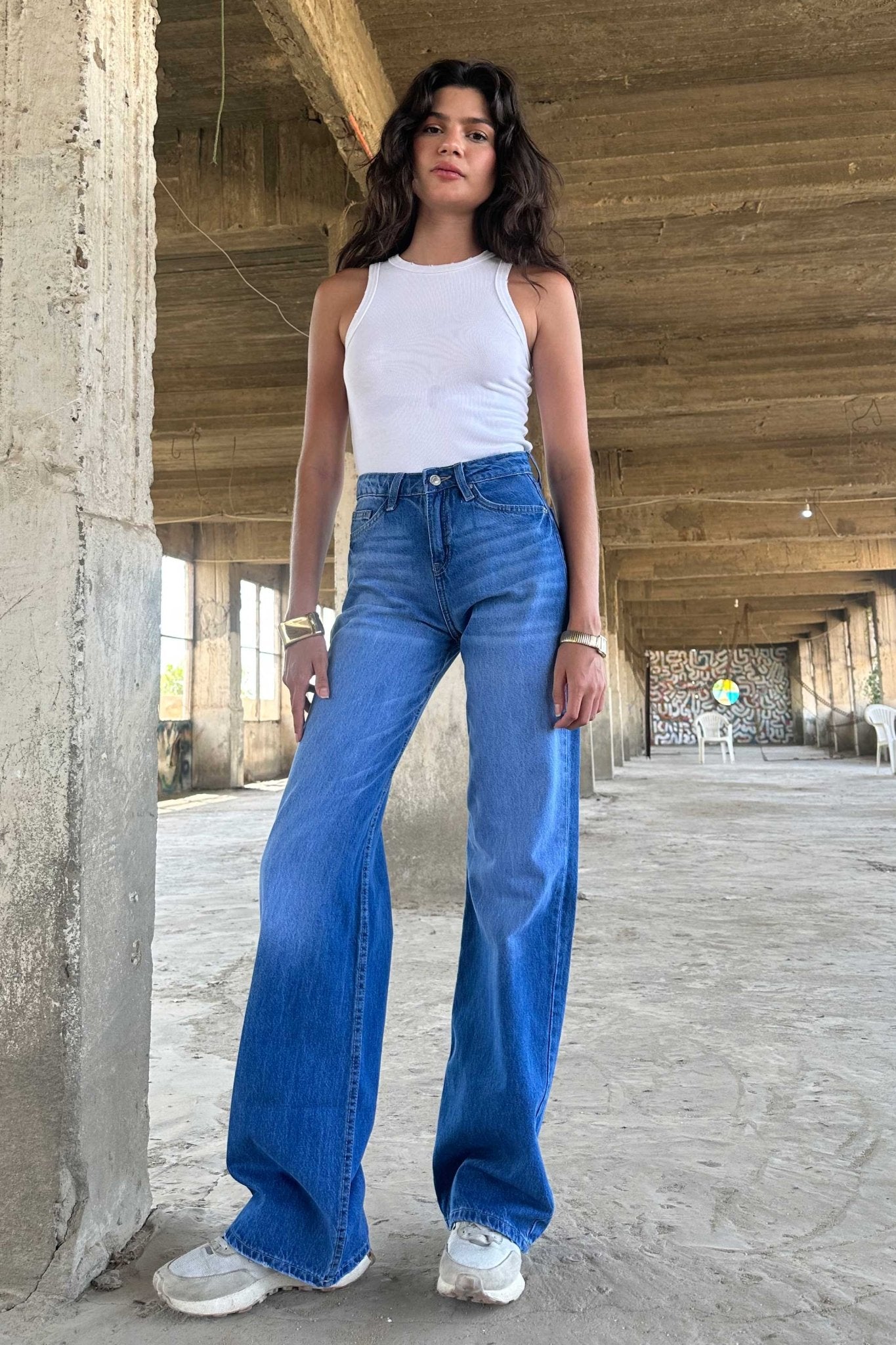 Baggy - High-Waist Medium Blue Jeans baggy CIZARO - Cizaro Jeans