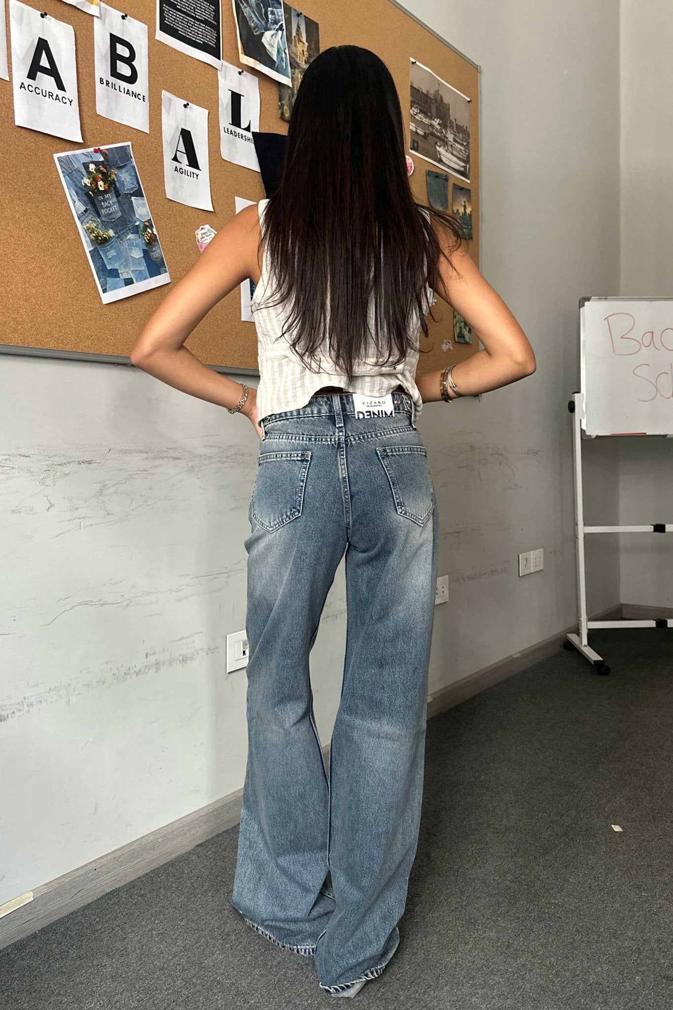Baggy - Mid Rise Flex Waist Mid Vintage Blue Jeans Baggy CIZARO - Cizaro Jeans