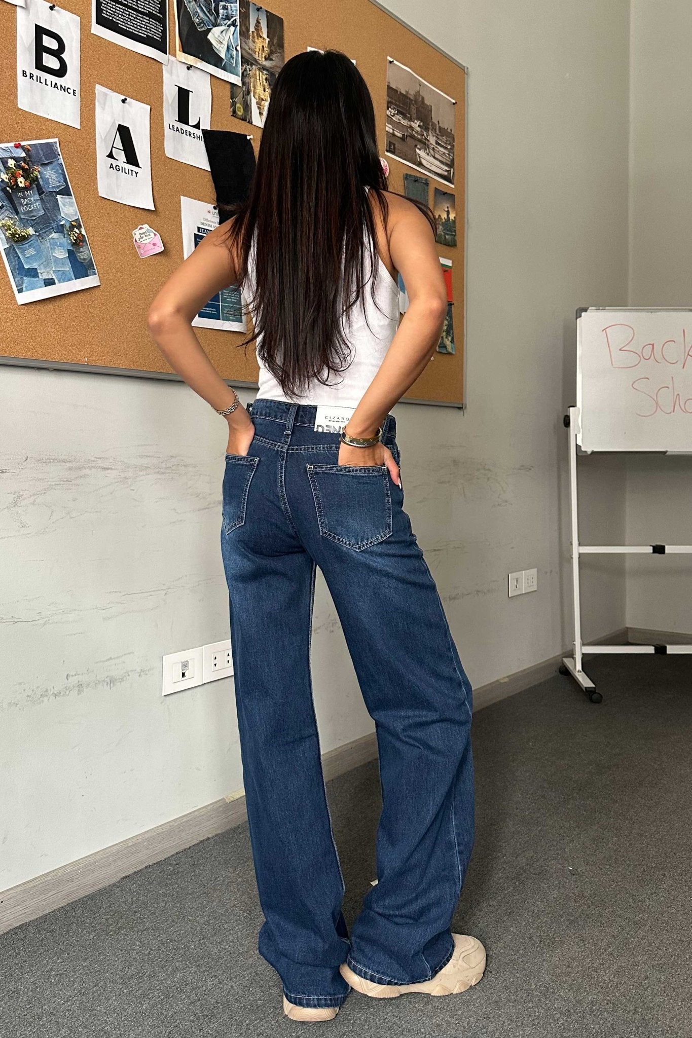 Flex Waist Baggy - Mid-Rise Navy Blue Jeans Baggy CIZARO - Cizaro Jeans