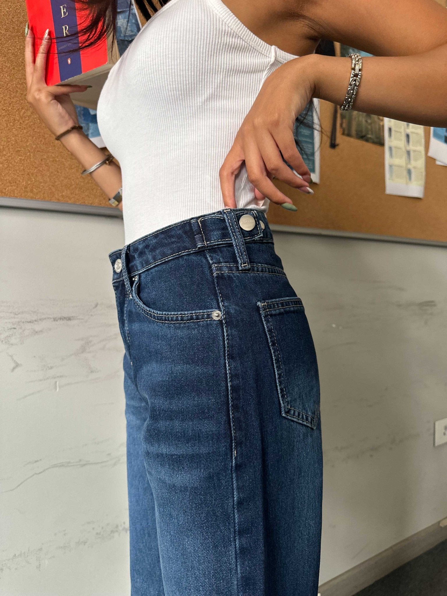 Flex Waist Baggy - Mid-Rise Navy Blue Jeans baggy CIZARO - Cizaro Jeans