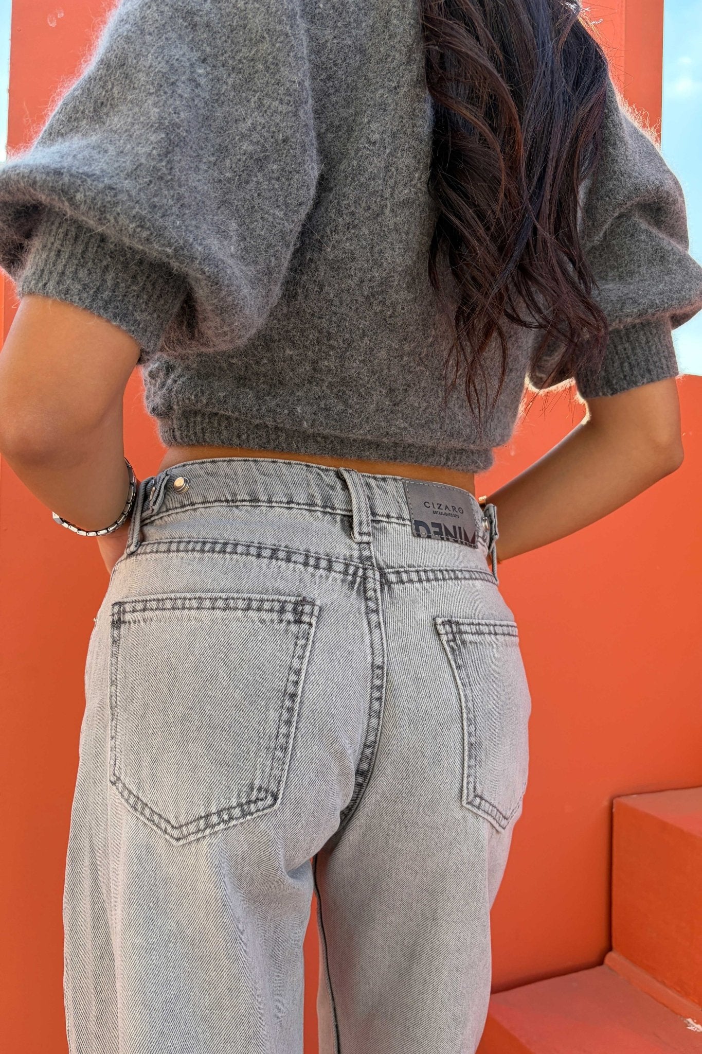 Baggy – Mid Rise Flex Waist Light Acid Gray Jeans baggy CIZARO - Cizaro Jeans