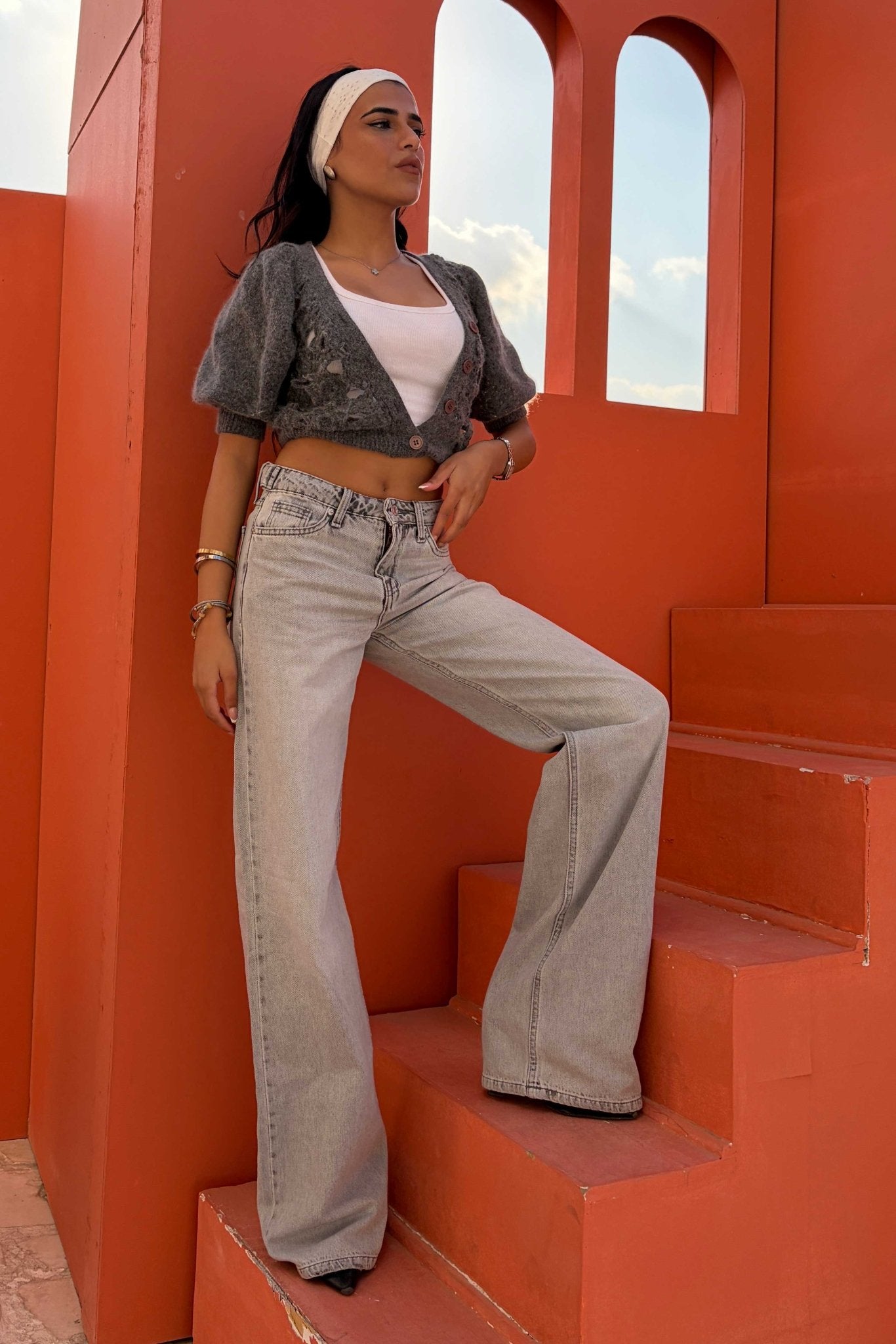 Baggy – Mid Rise Flex Waist Light Acid Gray Jeans baggy CIZARO - Cizaro Jeans