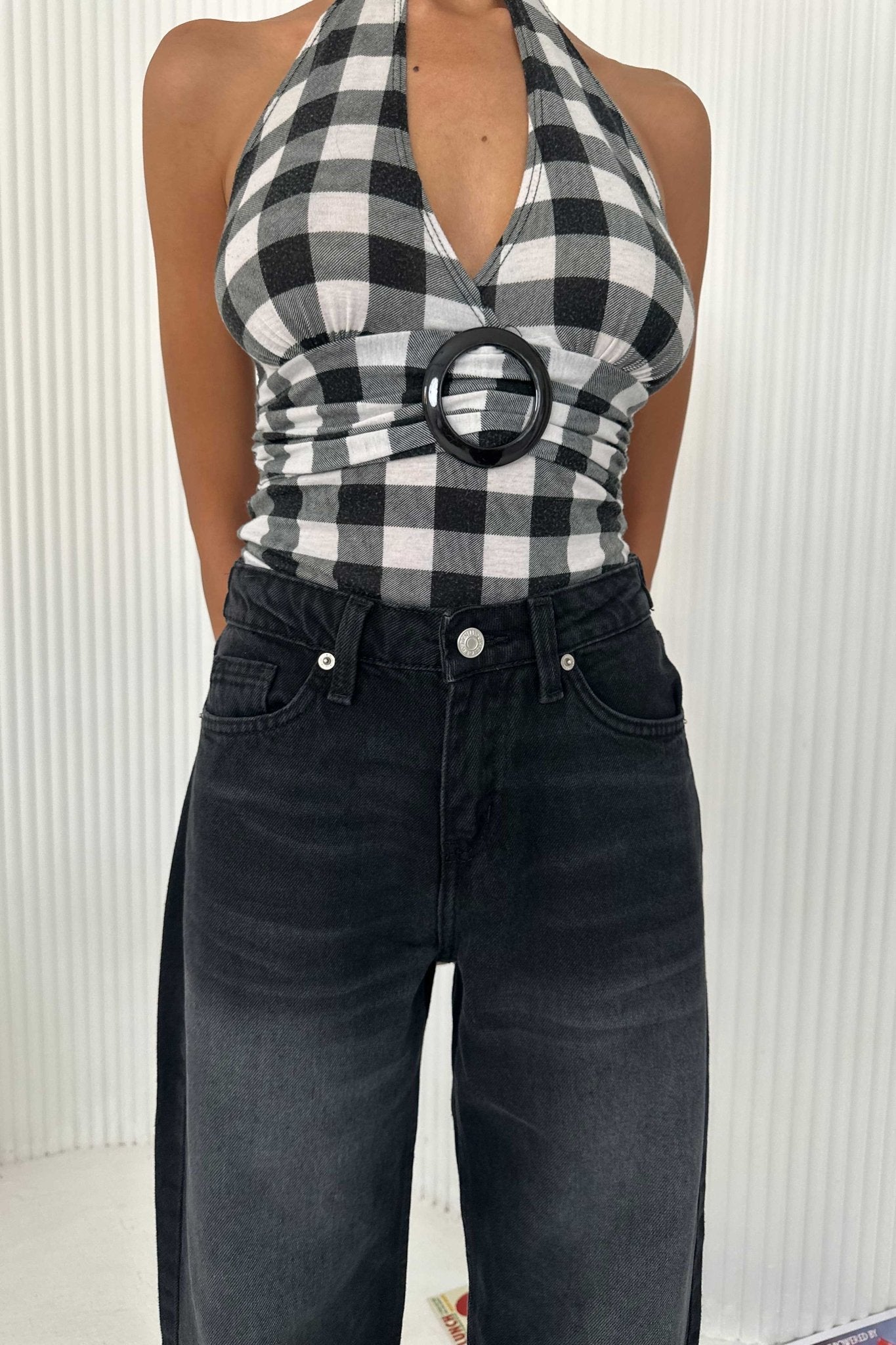 Baggy - Mid Rise Flex Waist Washed Black Jeans Baggy CIZARO - Cizaro Jeans