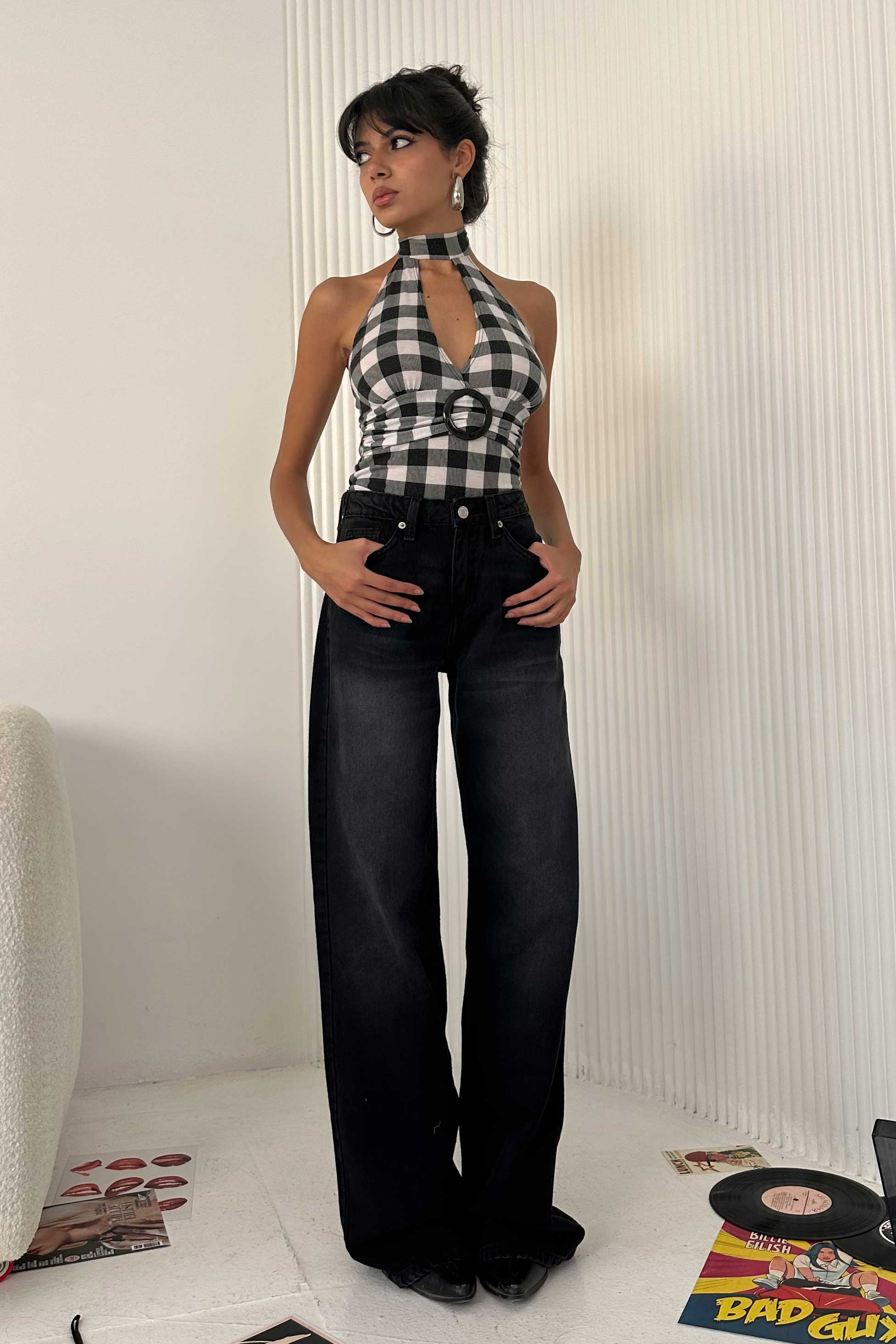 Baggy - Mid Rise Flex Waist Washed Black Jeans Baggy CIZARO - Cizaro Jeans