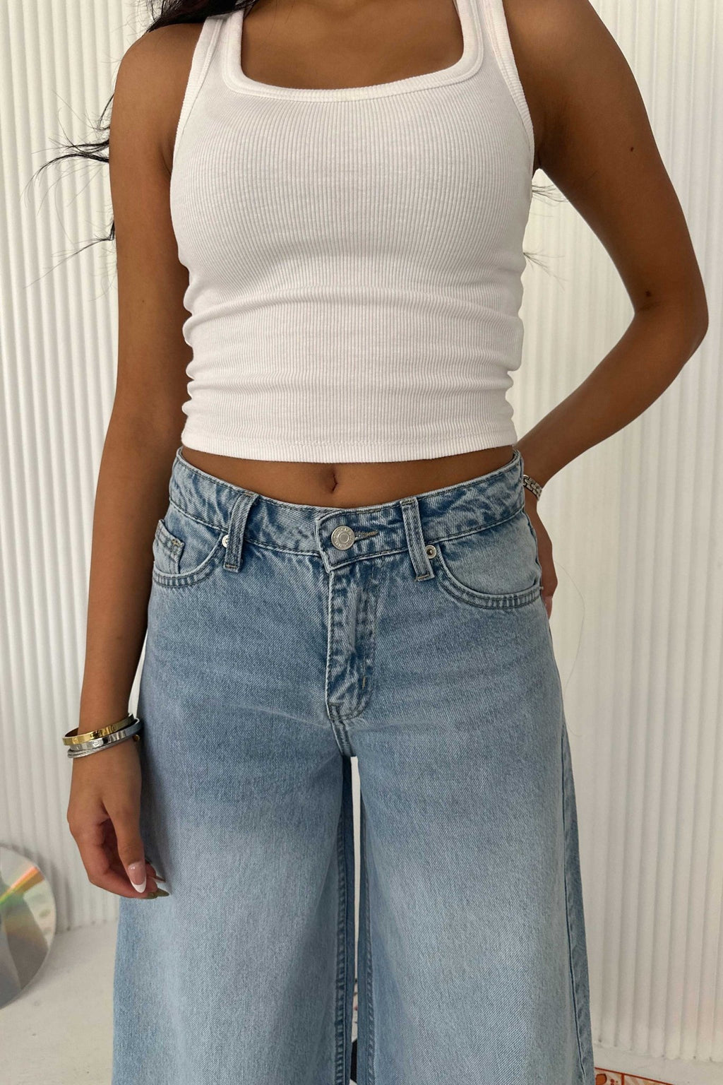 Loose Baggy - Mid Rise Bright Blue Jeans Baggy CIZARO - Cizaro Jeans