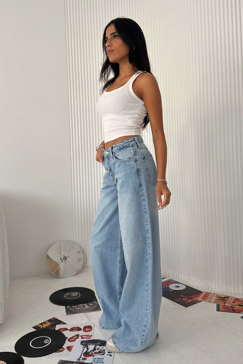 Loose Baggy - Mid Rise Bright Blue Jeans Baggy CIZARO - Cizaro Jeans