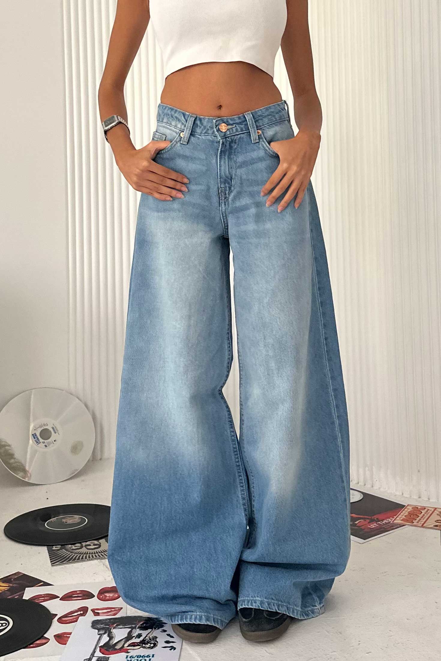 Loose Baggy - Mid-Rise Marine Blue Jeans