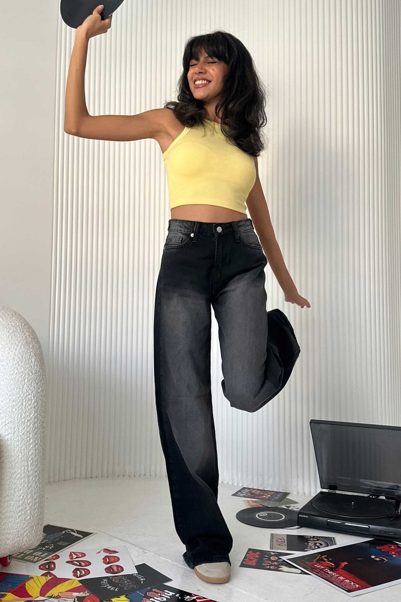 Baggy - Mid Rise Flex Waist Faded Black Jeans baggy CIZARO - Cizaro Jeans