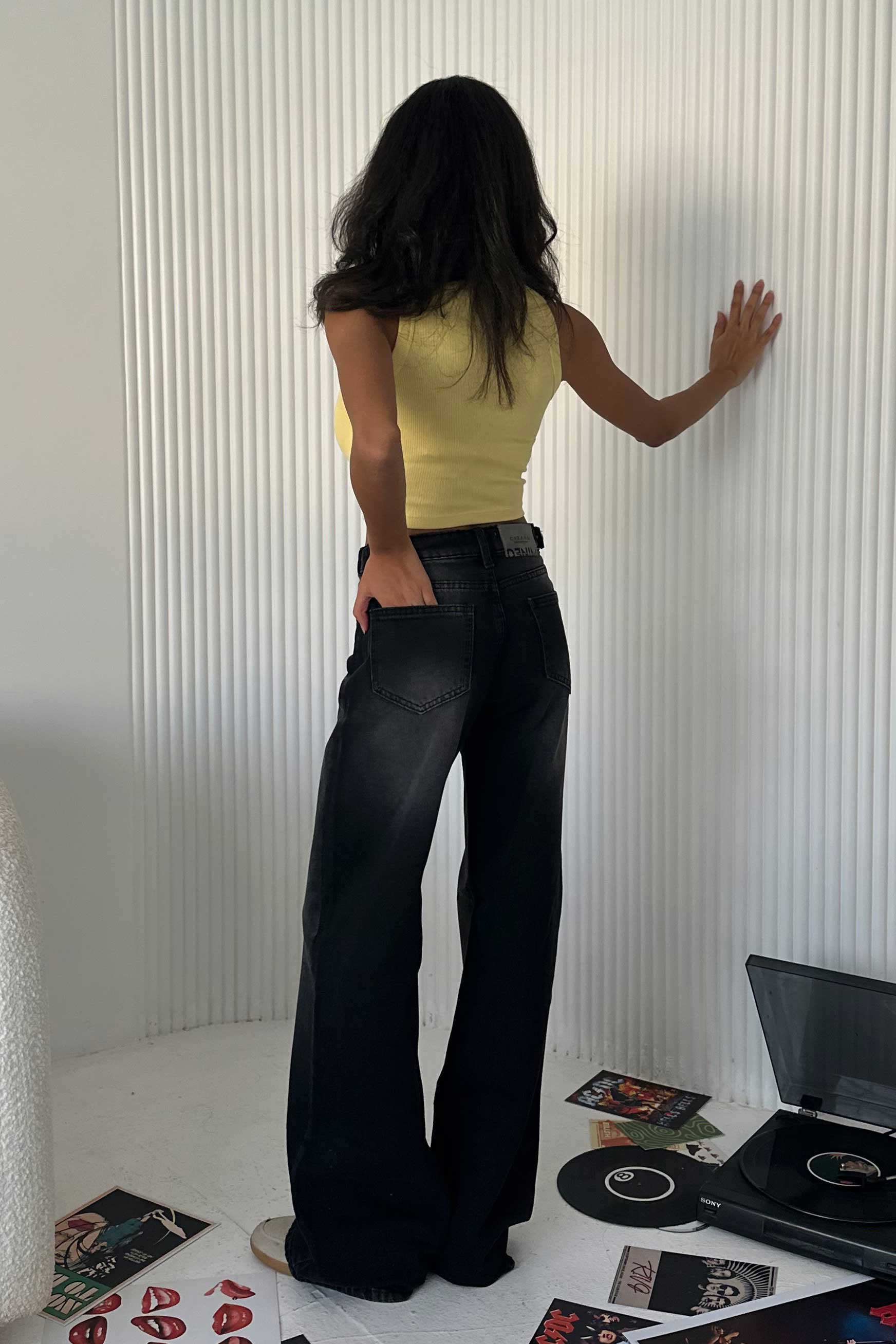 Baggy - Mid Rise Flex Waist Faded Black Jeans baggy CIZARO - Cizaro Jeans