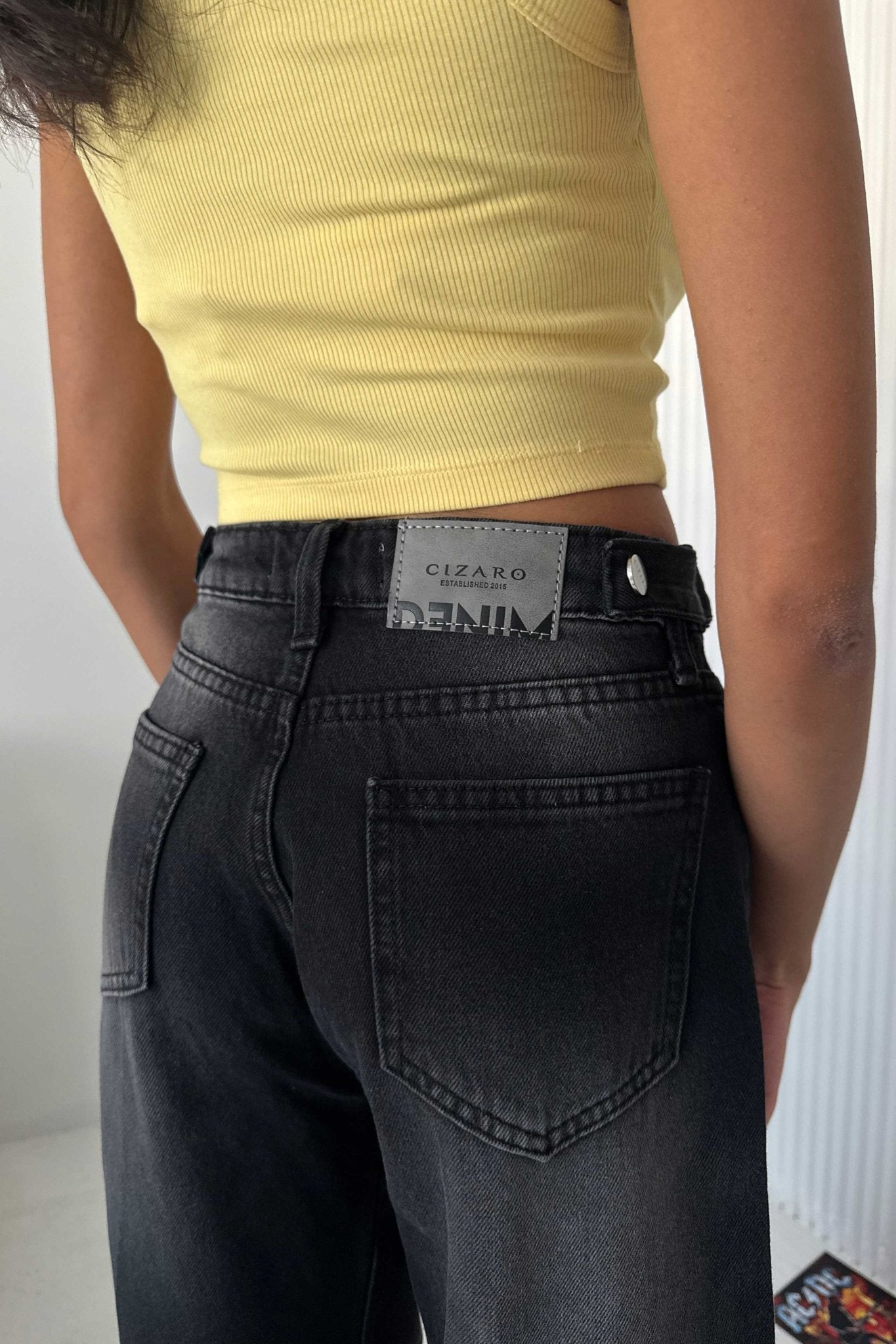 Baggy - Mid Rise Flex Waist Faded Black Jeans baggy CIZARO - Cizaro Jeans