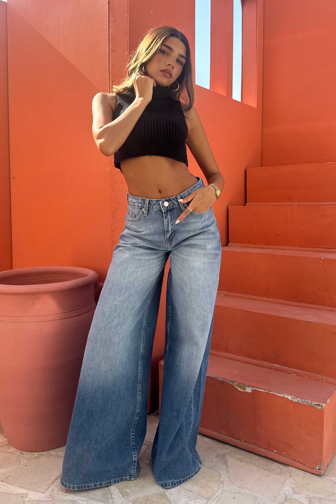 Loose Baggy – Mid Rise Marine Faded Blue Jeans Baggy CIZARO - Cizaro Jeans