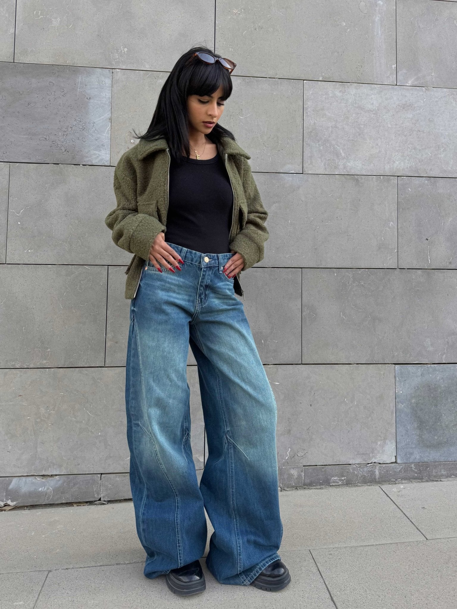 Super Baggy – Mid-Rise Vintage Green Jeans baggy CIZARO - Cizaro Jeans