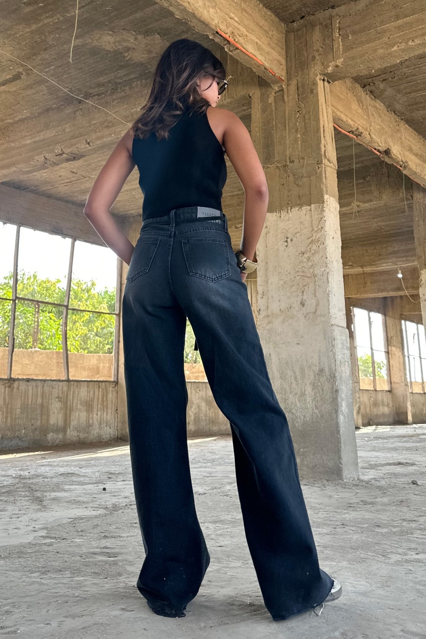Midnight Black Tie - High-Waist Belted Super Baggy Jeans baggy CIZARO - Cizaro Jeans