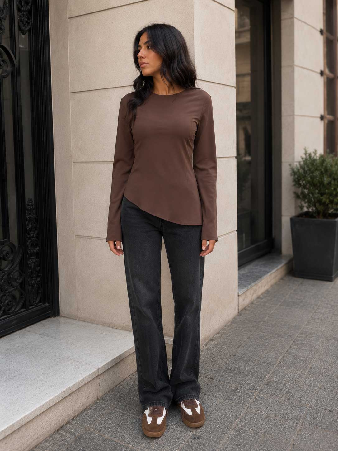 Back-Tie Flare Sleeve Blouse – Brown Blouse CIZARO - Cizaro Jeans