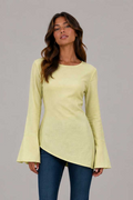 Back-Tie Flare Sleeve Blouse | Butter Yellow Blouse CIZARO - Cizaro Jeans