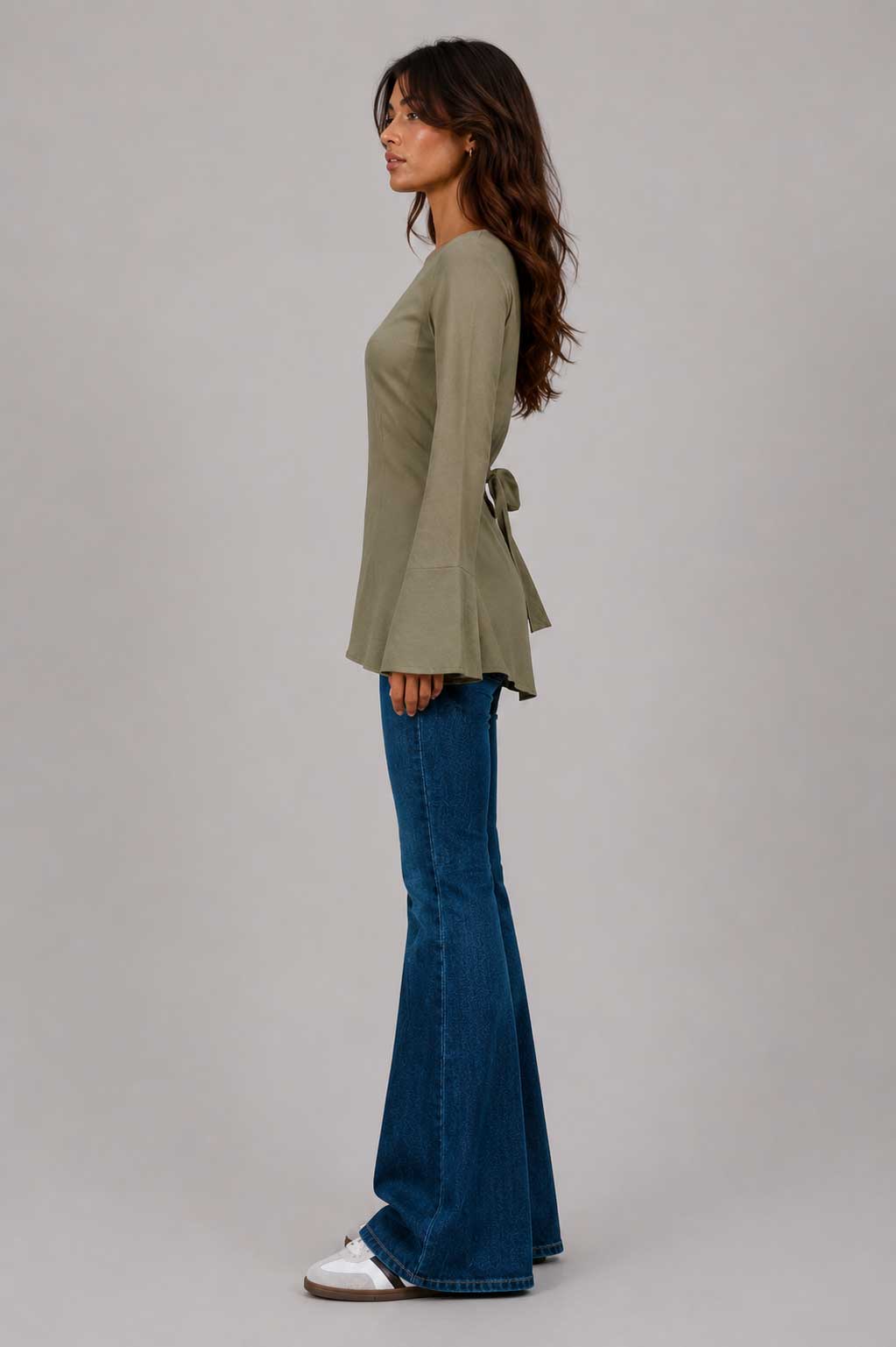 Back-Tie Flare Sleeve Blouse | Olive Blouse CIZARO - Cizaro Jeans