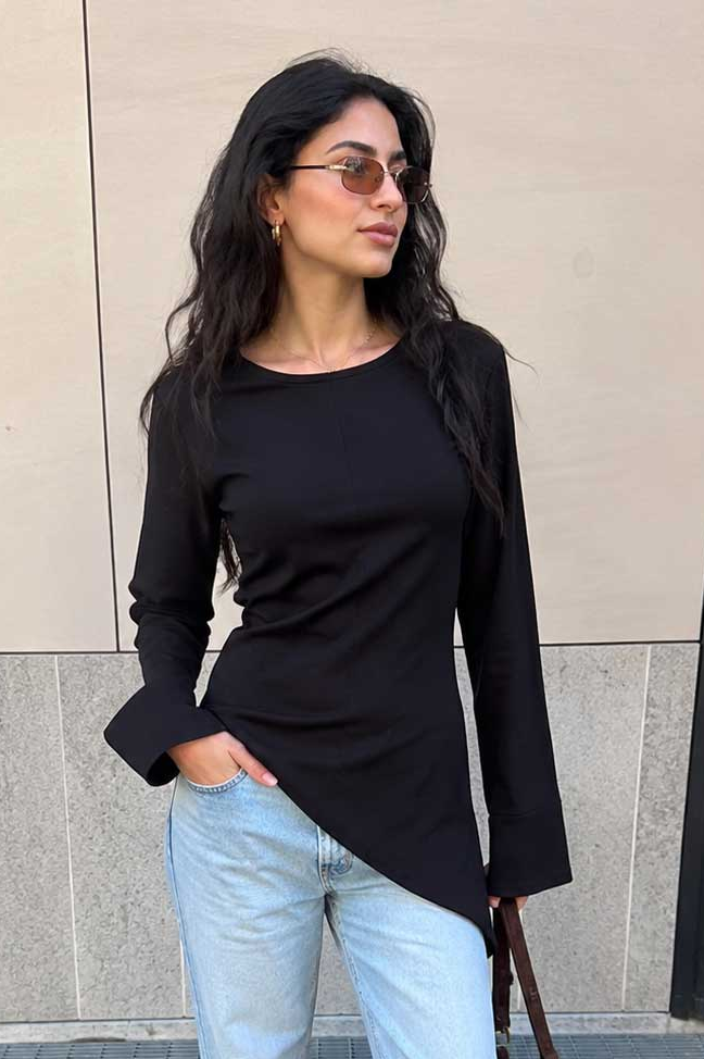 Back-Tie Flare Sleeve Blouse – Black Blouse CIZARO - Cizaro Jeans