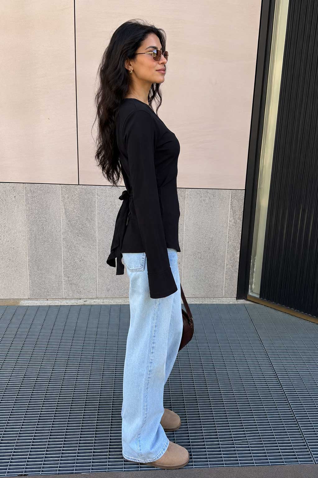 Back-Tie Flare Sleeve Blouse – Black