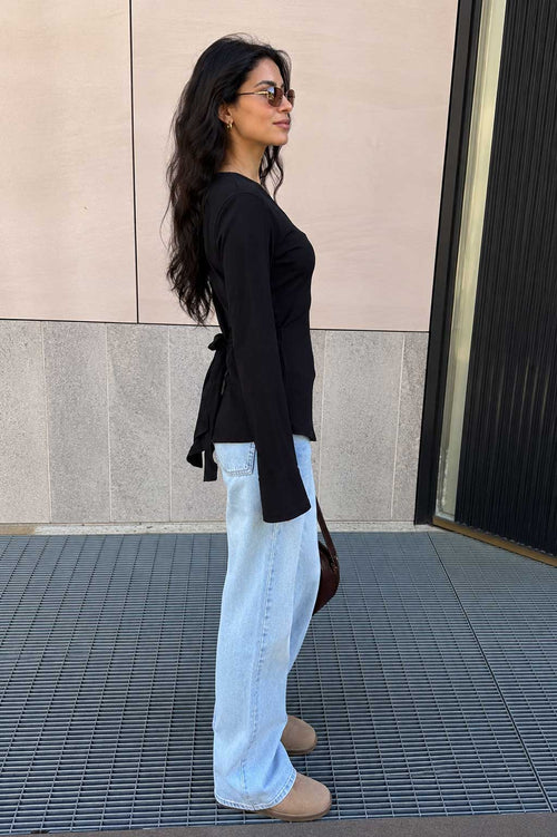 Back-Tie Flare Sleeve Blouse – Black