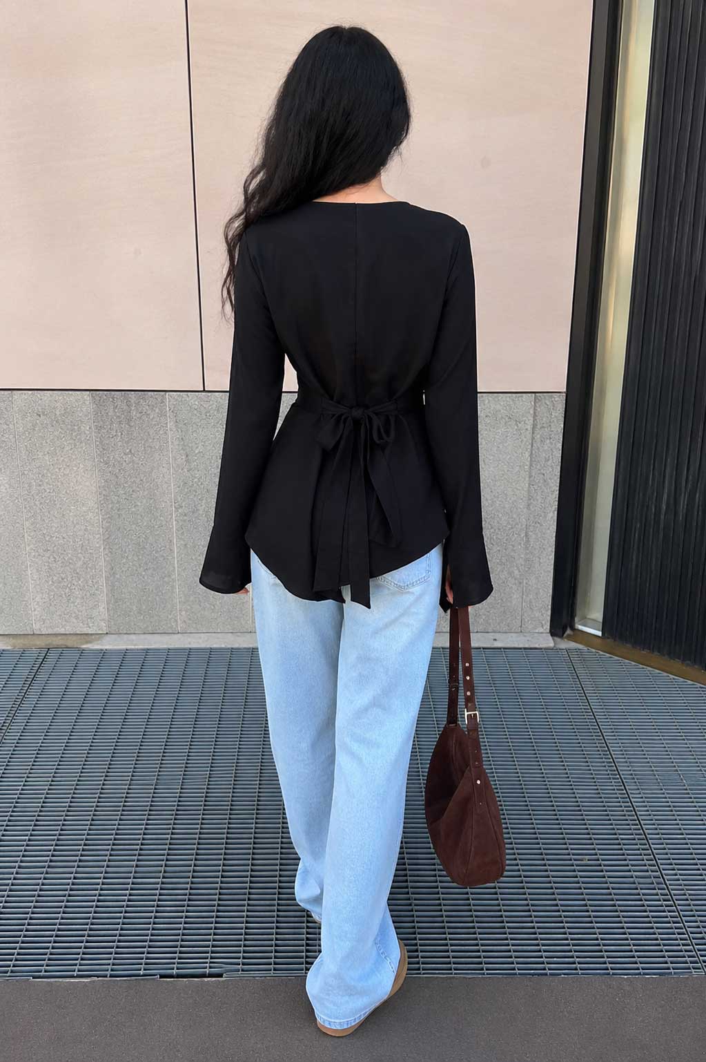 Back-Tie Flare Sleeve Blouse – Black Blouse CIZARO - Cizaro Jeans