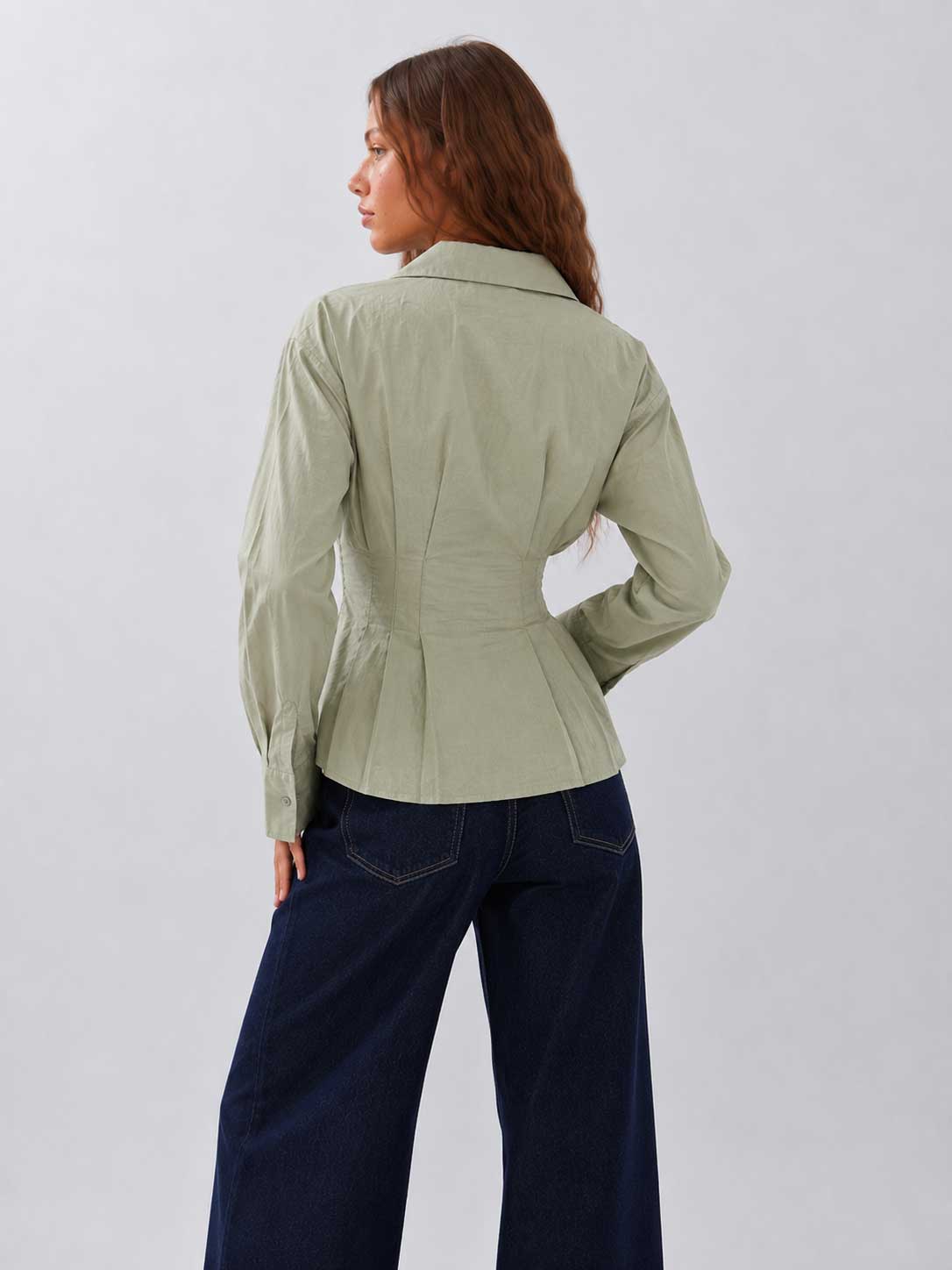 Pleated Waist Linen Blouse pastel blue
