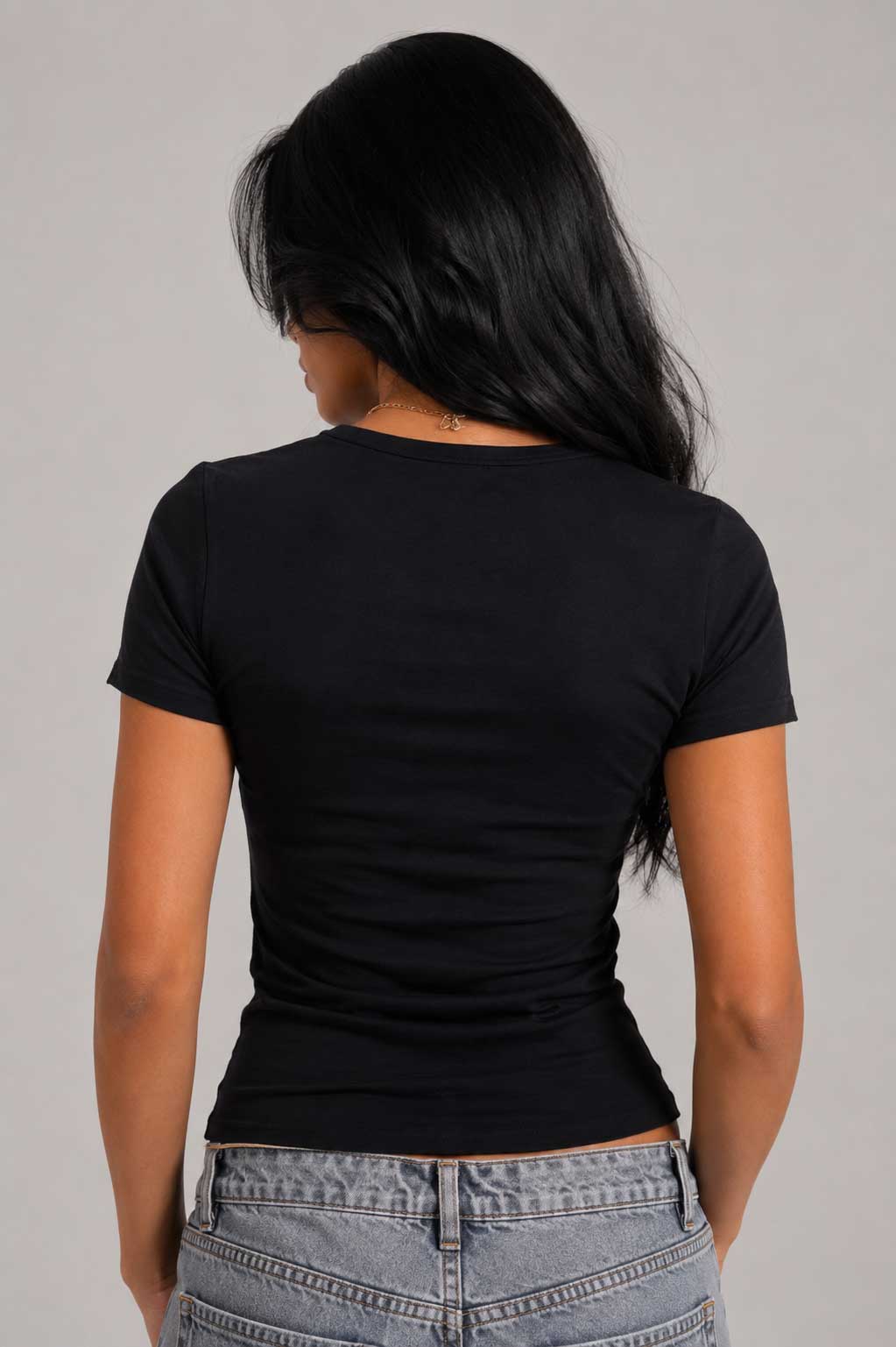 Double-Layer Fitted Short Sleeve U-Neck Top – Black T-shirt CIZARO - Cizaro Jeans