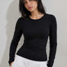 Double-Layer Fitted Long Sleeve Crew Neck Top – Black