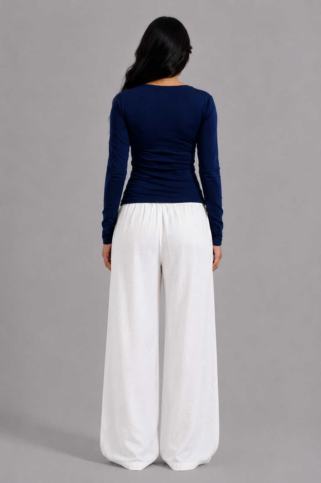 Double-Layer Fitted Long Sleeve U-Neck Top – Navy T-shirt CIZARO - Cizaro Jeans